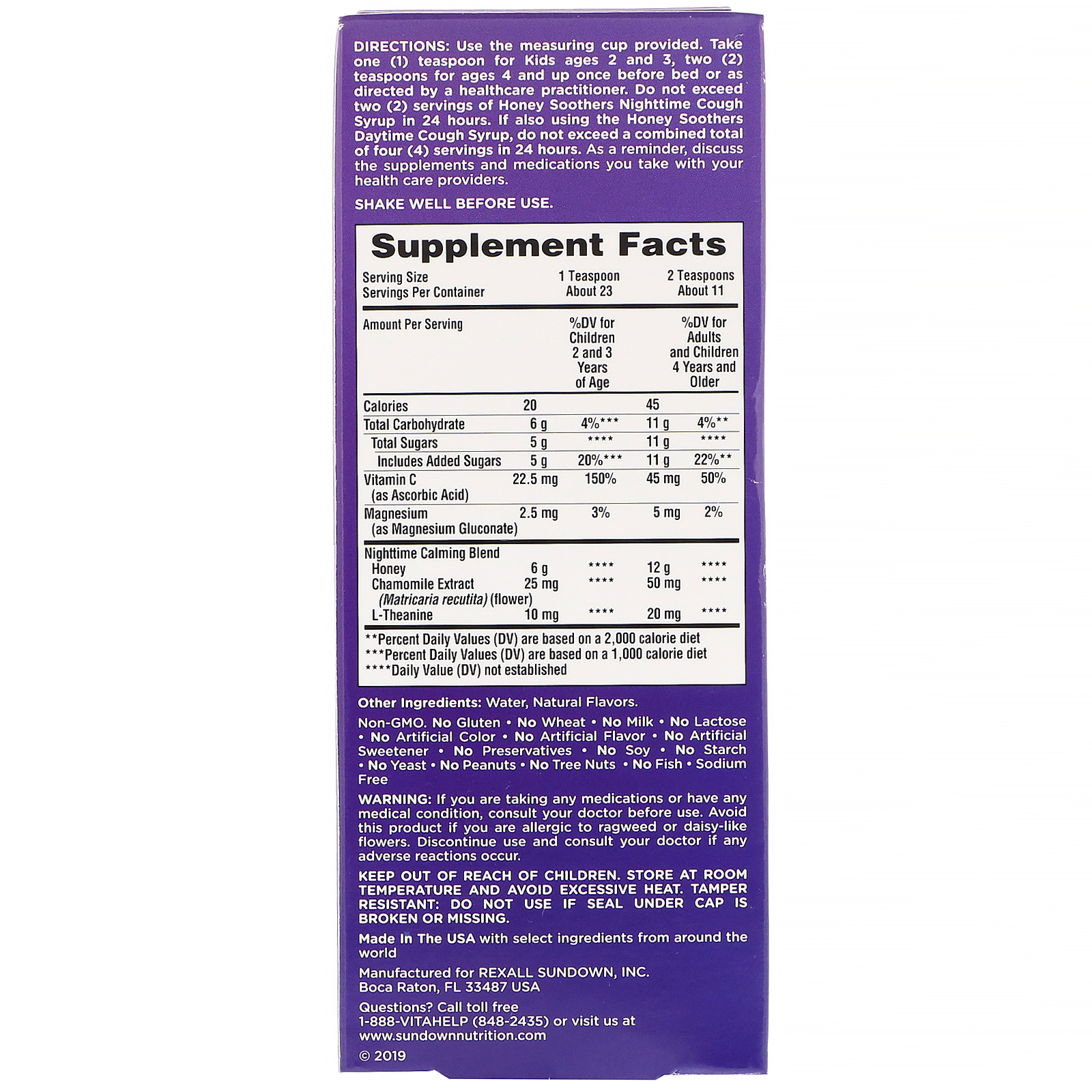 Comprar Sundown Naturals Kids, Honey Soothers, Xarope Noturno para Tosse, Frutas Vermelhas, 118 ml (4 oz) - Imagem 3