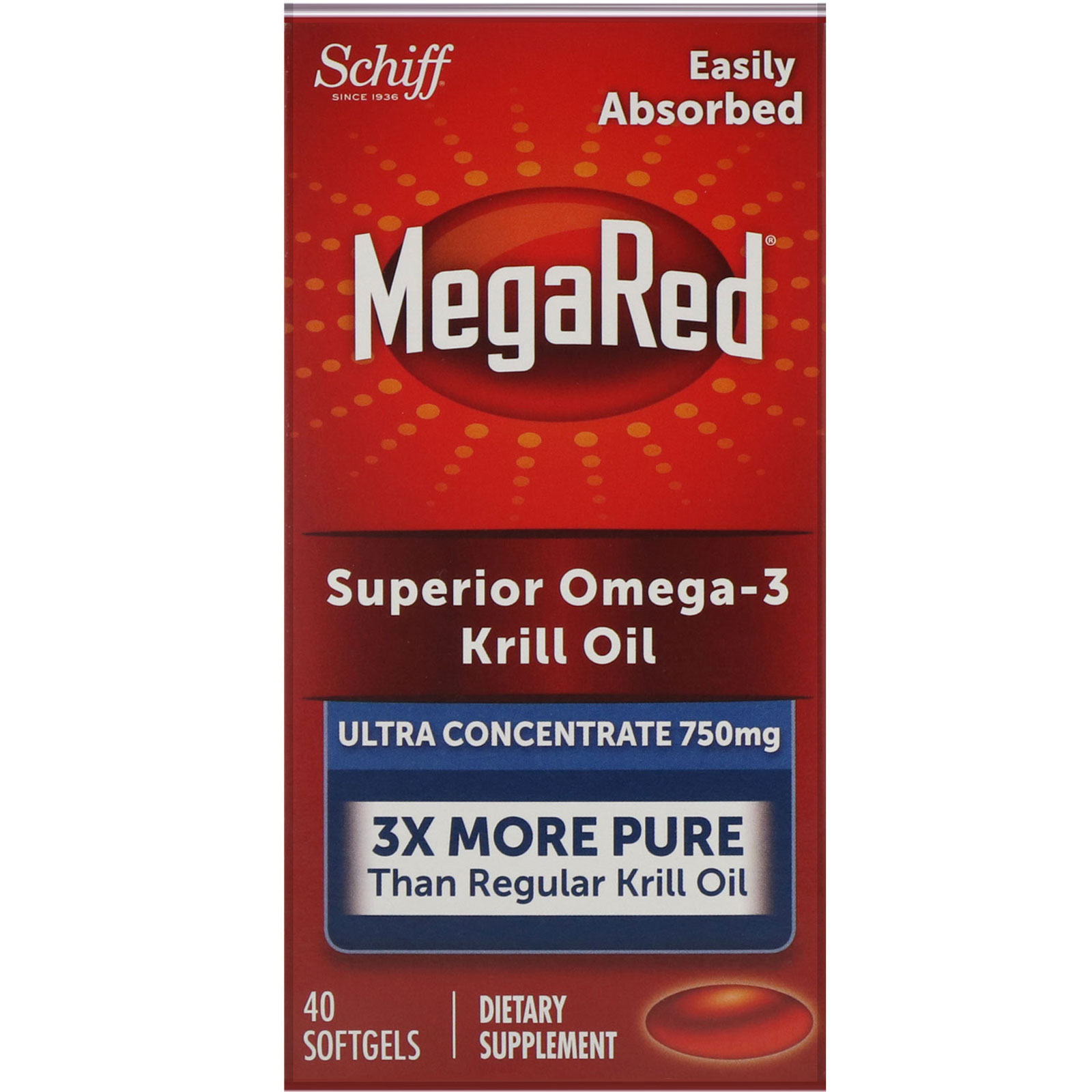 Comprar Schiff, MegaRed, Superior Omega-3 Krill Oil, 750 mg, 40 Softgels