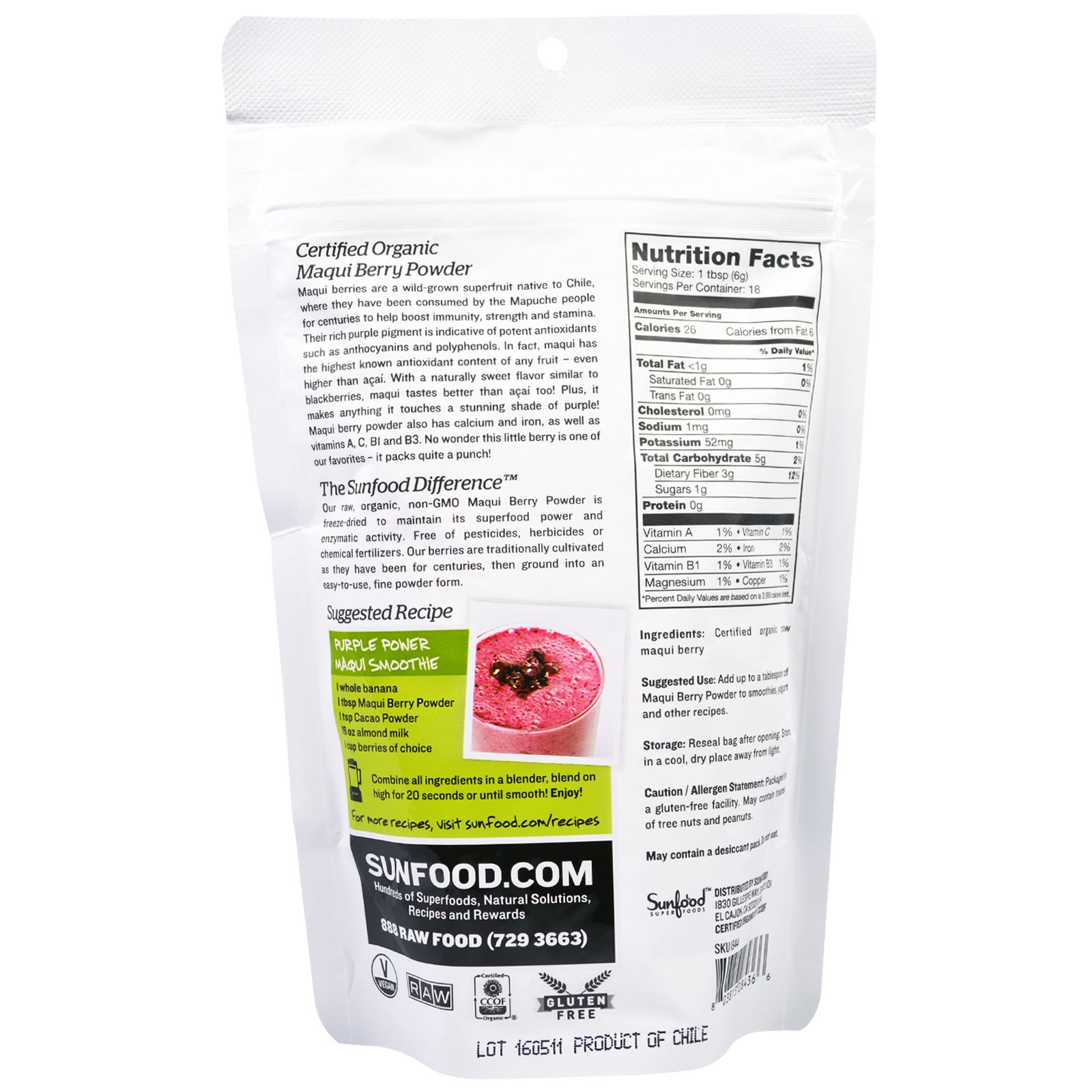 Comprar Sunfood, Superfoods, Raw Organic Maqui Berry Powder, 4 oz (113 g) - Imagem 2