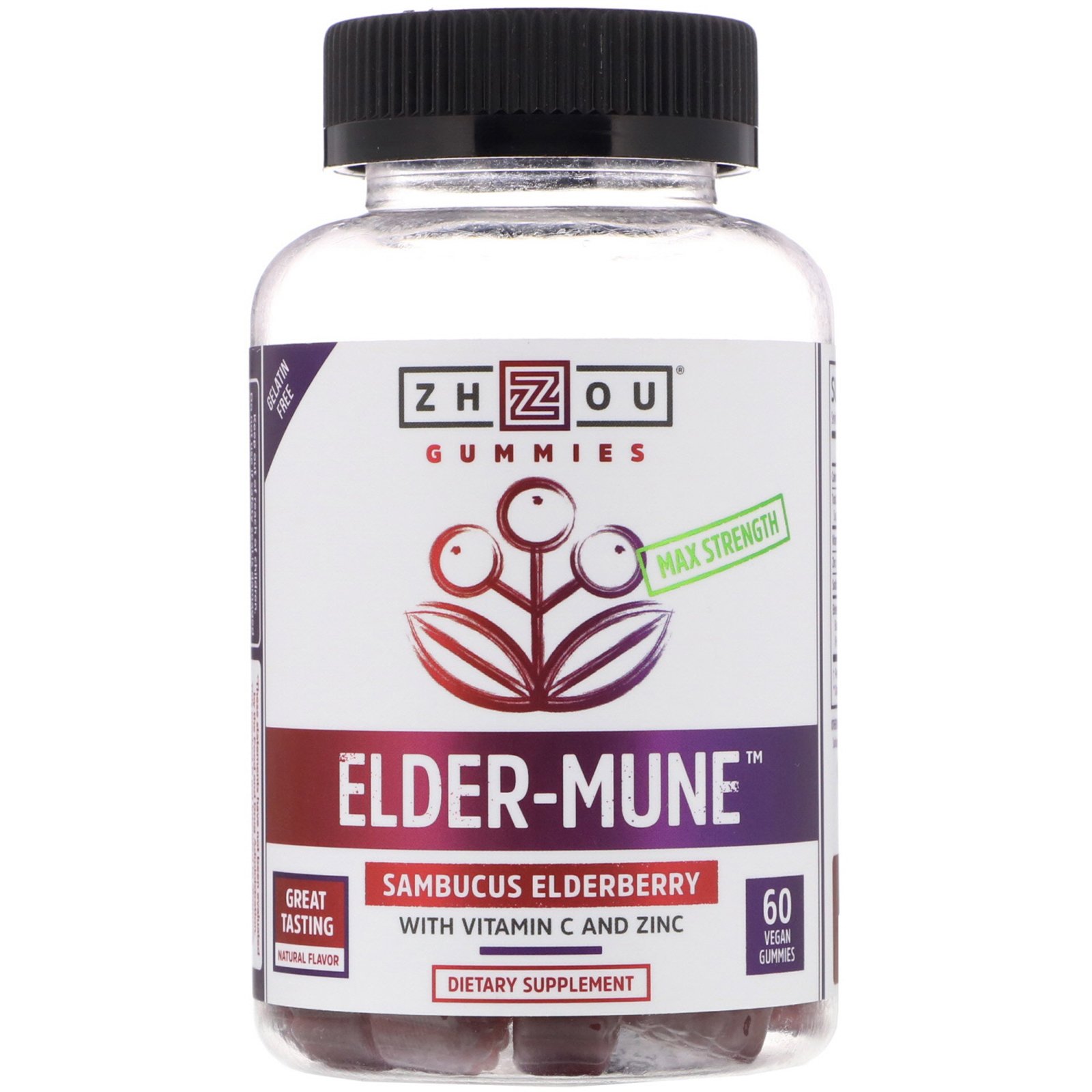 Comprar Zhou Nutrition, Elder-Mune Extrapotência, Baga de Sabugueiro, 60 Gomas Veganas