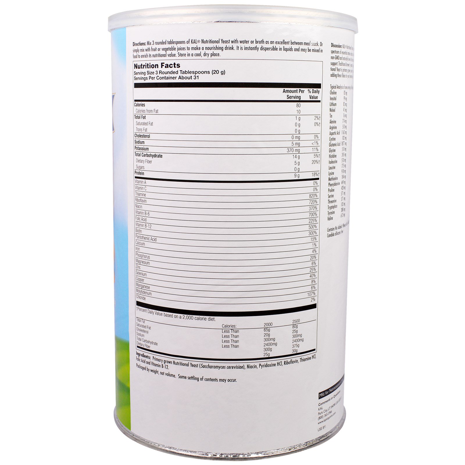 Comprar KAL, Flocos de Levedura Nutricional, Sem Açúcar, 624 g (22 oz) - Imagem 2