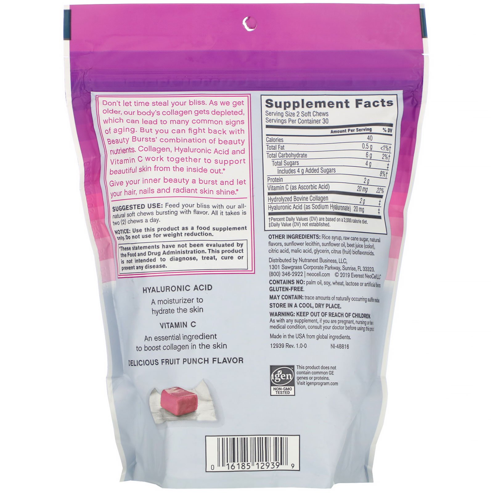 Comprar Neocell, Beauty Bursts, Sabor de Ponche de Frutas, 2 g, 60 Gomas Mastigáveis - Imagem 2