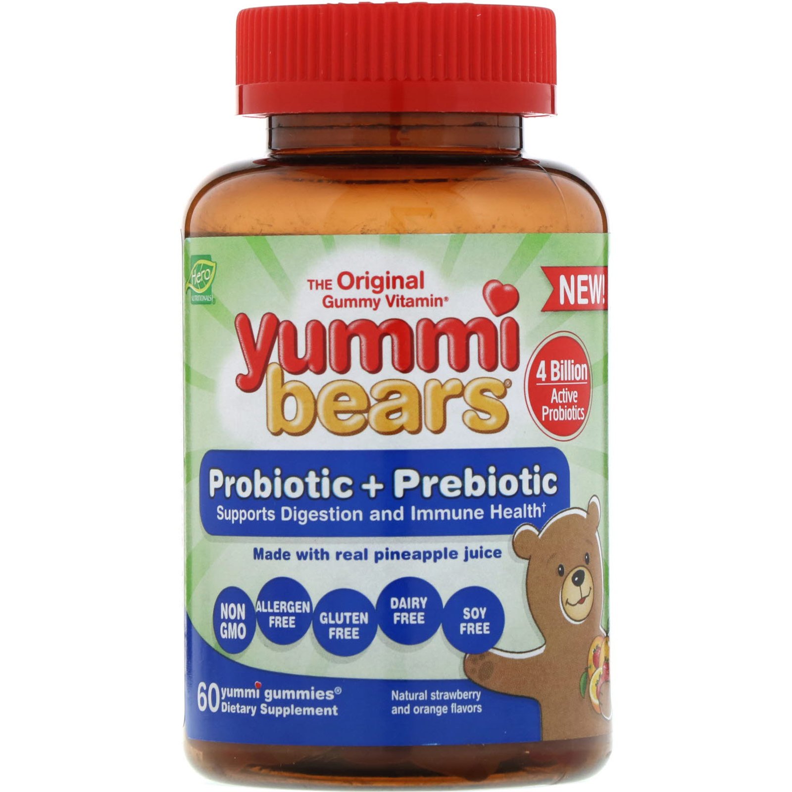 Comprar Hero Nutritional Products, Yummi Bears, Probiótico + Prebiótico, Sabores Naturais de Morango e Laranja, 60 Jujubas - Imagem 3