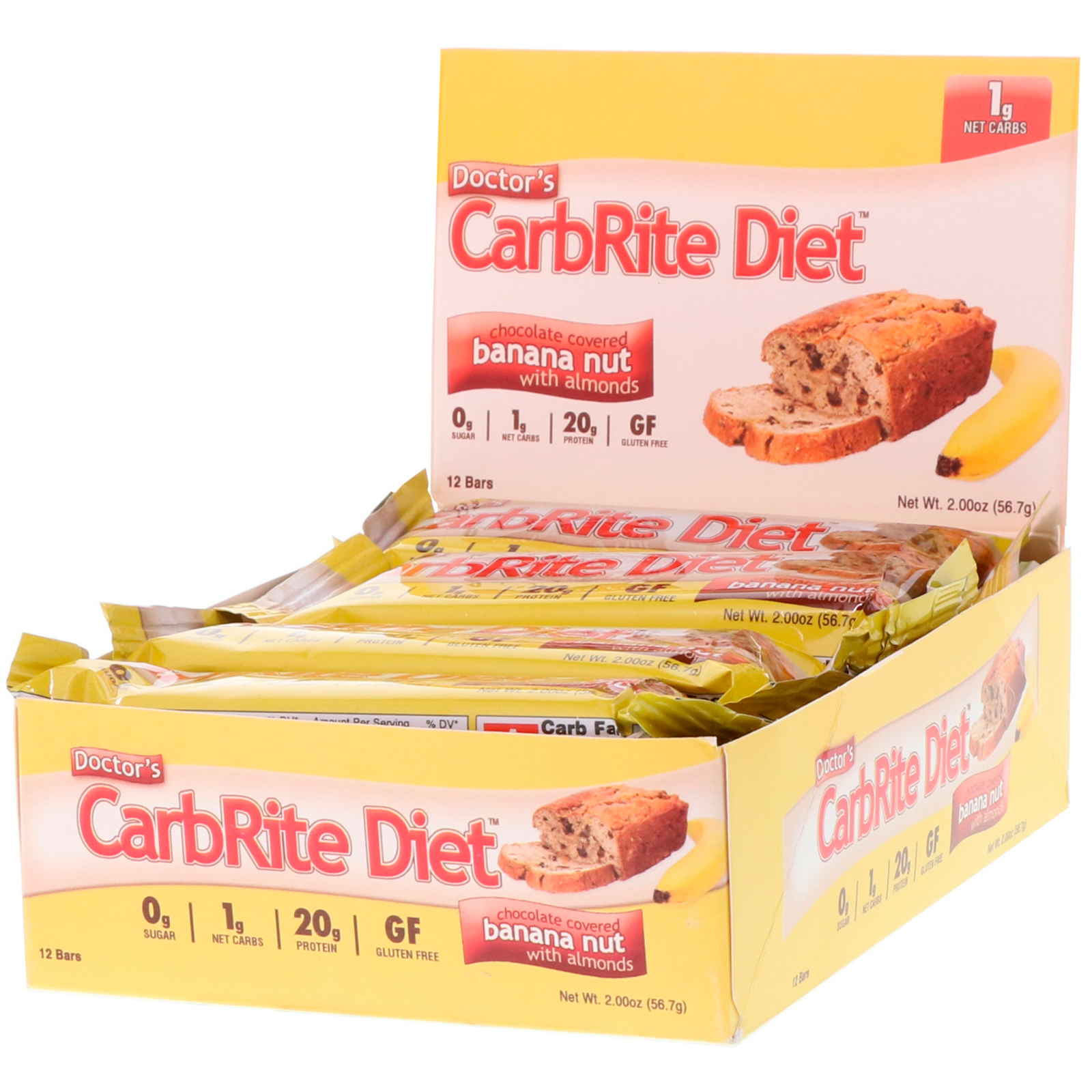 Comprar Universal Nutrition, Doctor's CarbRite Diet Bars, Chocolate Covered Banana Nut with Almonds, 12 Bars, 2 oz (56.7 g) Each