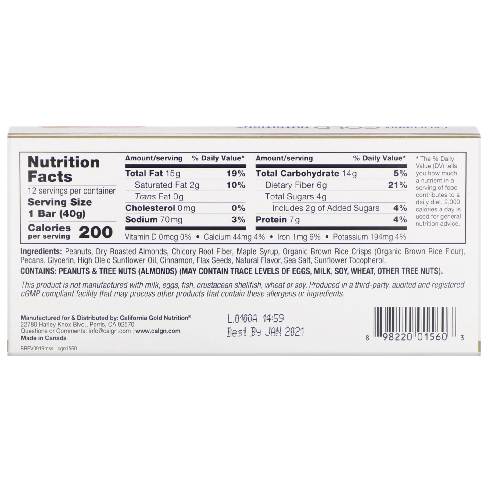 Comprar California Gold Nutrition, Foods, Maple, Nuts & Sea Salt Bars, 12 Bars, 1.4 oz (40 g) Each - Imagem 3