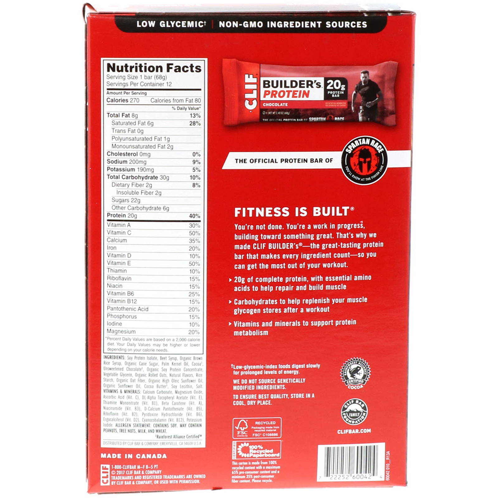 Comprar Clif Bar, Barra de Proteínas Builder's, Chocolate, 12 Barras, 68 g (2,40 oz) Cada - Imagem 3