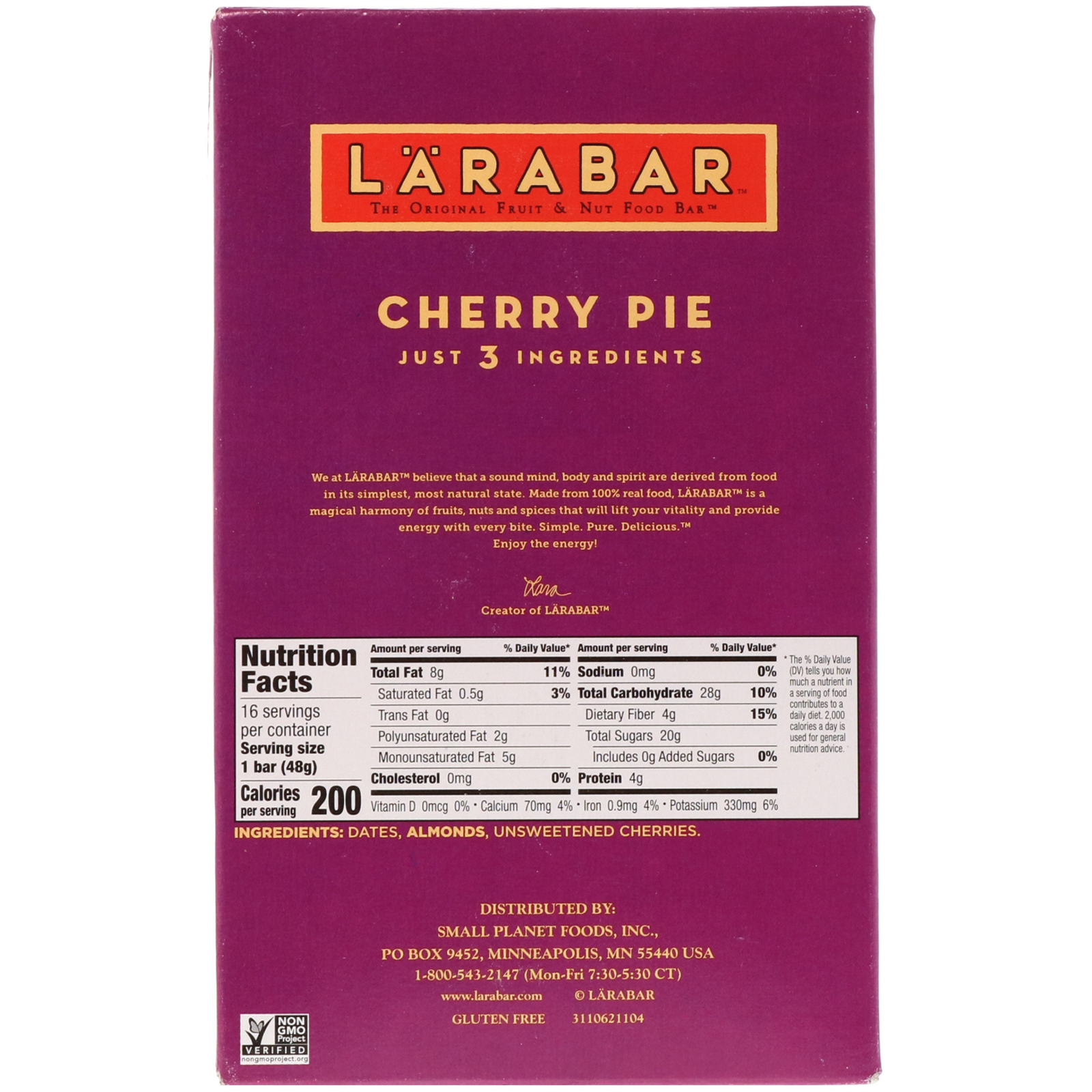 Comprar Larabar, The Original Fruit & Nut Food Bar, Cherry Pie, 16 Bars, 1.7 oz (48 g) Each - Imagem 3
