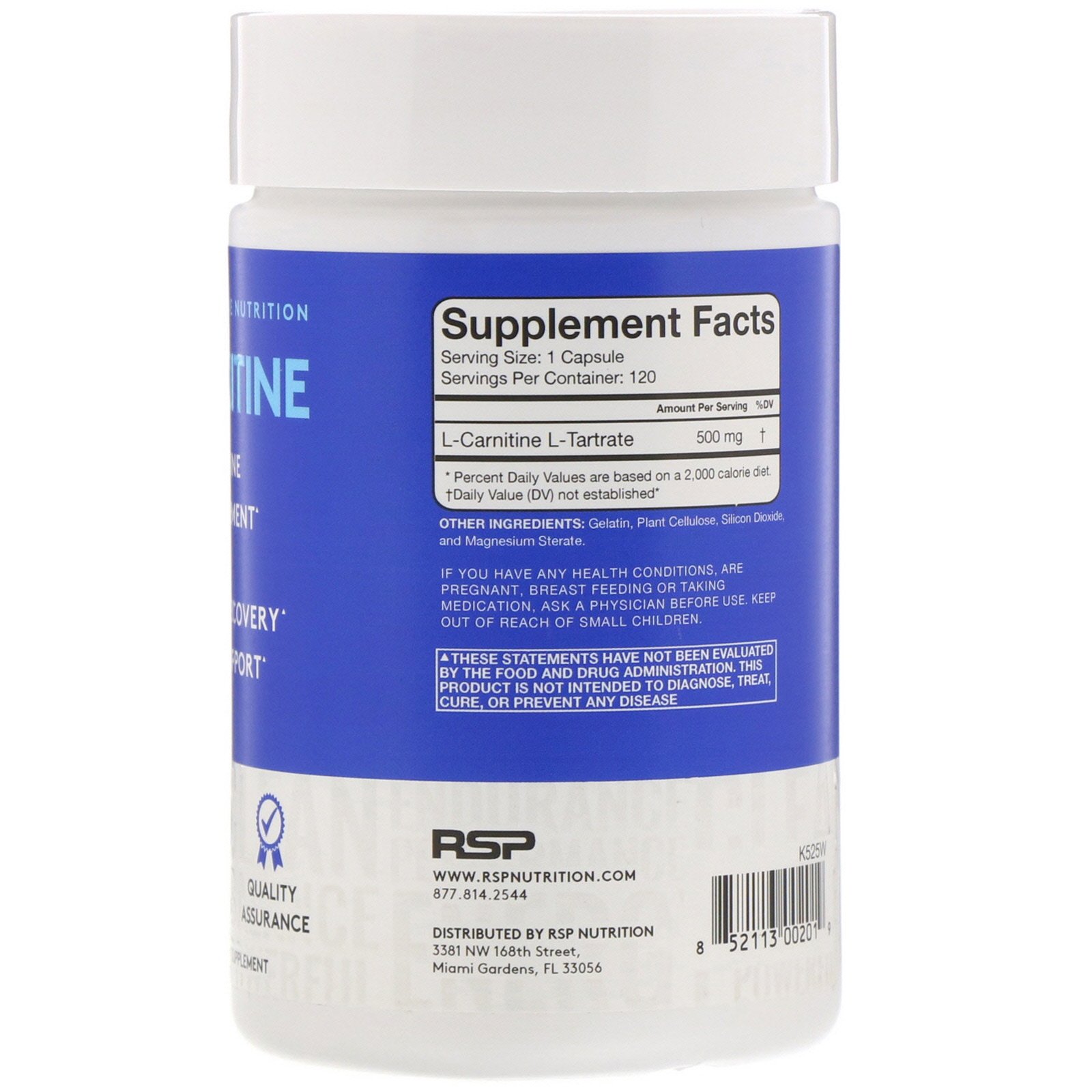 Comprar RSP Nutrition, L-Carnitina, 500 mg, 120 Cápsulas - Imagem 2