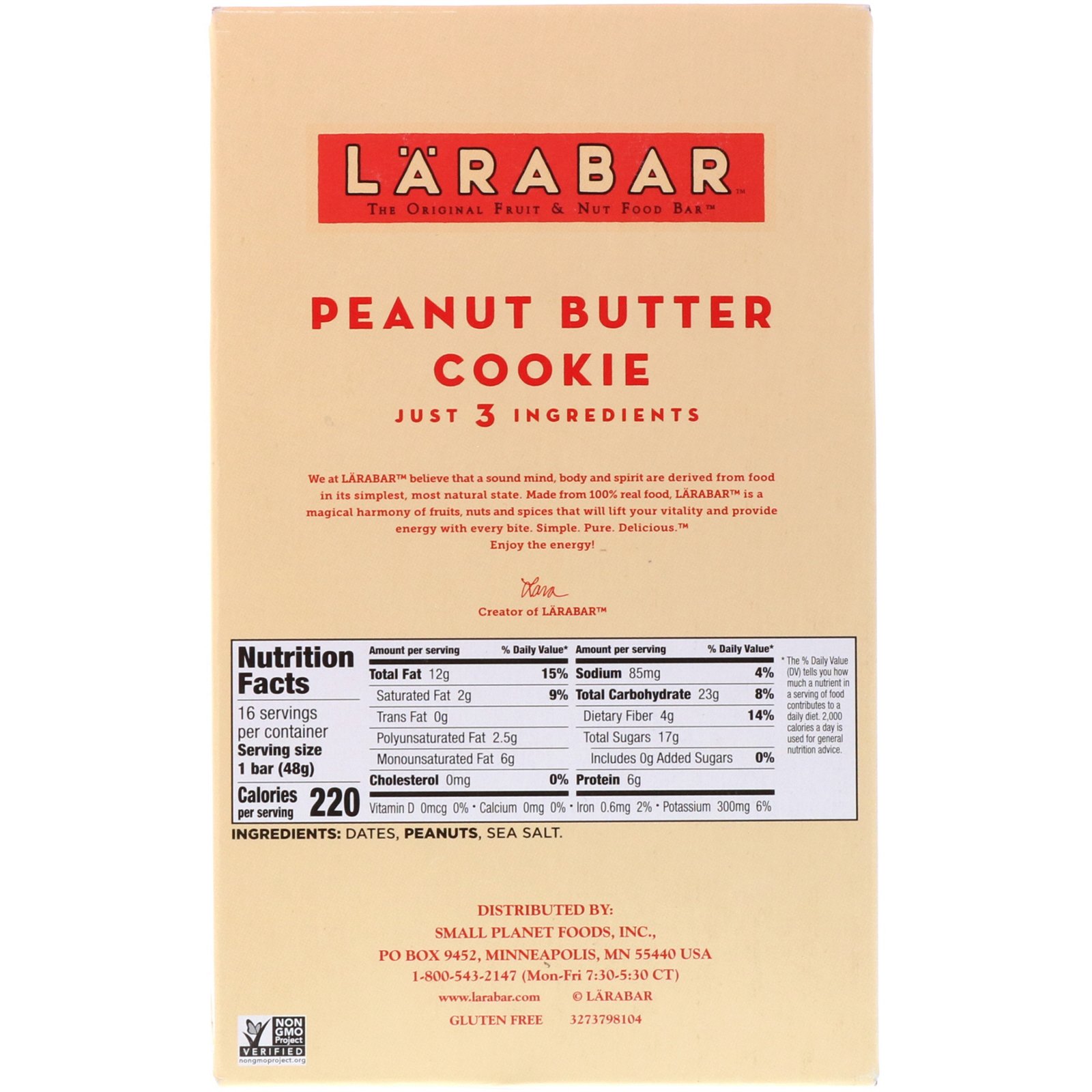 Comprar Larabar, The Original Fruit & Nut Food Bar, Peanut Butter Cookie, 16 Bars, 1.7 oz (48 g) Each - Imagem 3