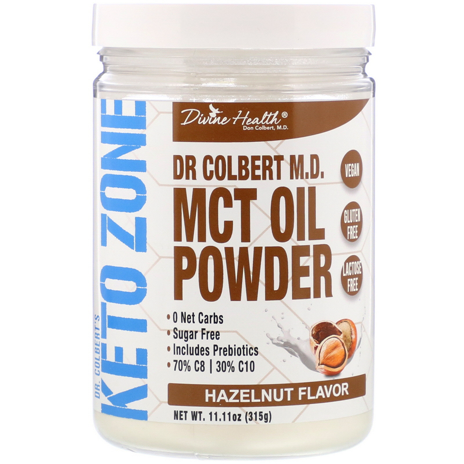 Comprar Divine Health, Dr. Colbert's Keto Zone, MCT Oil Powder, Hazelnut , 11.11 oz (315 g)