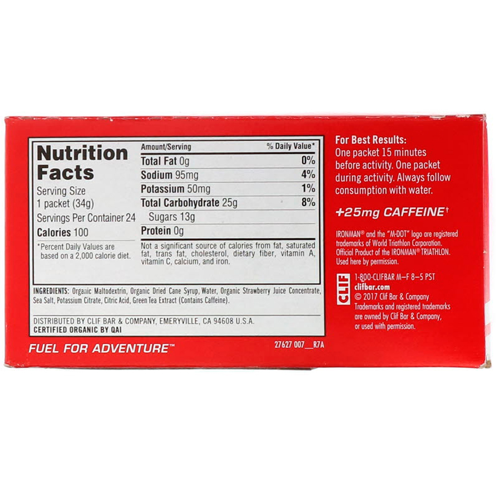 Comprar Clif Bar, Gel Energético Shot, Morango + 25 mg de Cafeína, 24 Sachês, 1,2 oz (34 g) Cada - Imagem 3