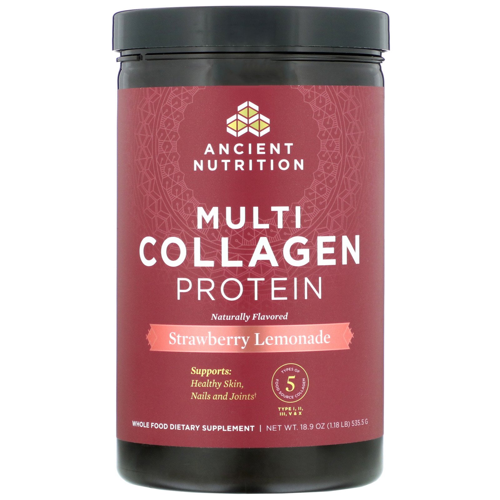 Comprar Dr. Axe / Ancient Nutrition, Multi Collagen Protein, Strawberry Lemonade, 1.18 lbs (535.5 g)