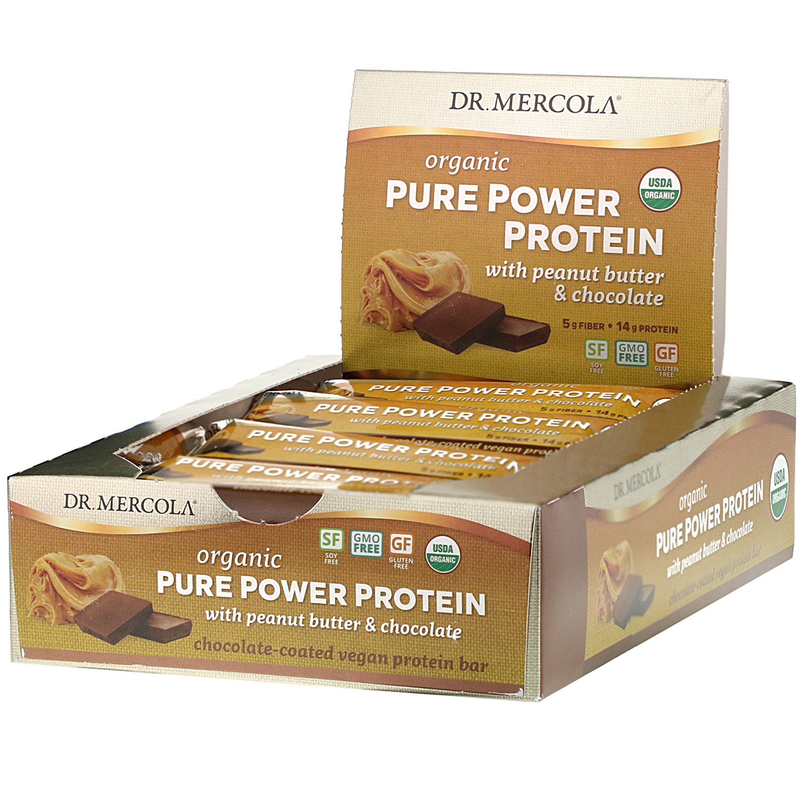 Comprar Dr. Mercola, Organic Pure Power Protein Bar, Peanut Butter & Chocolate, 12 Bars, 1.83 oz (52 g) Each