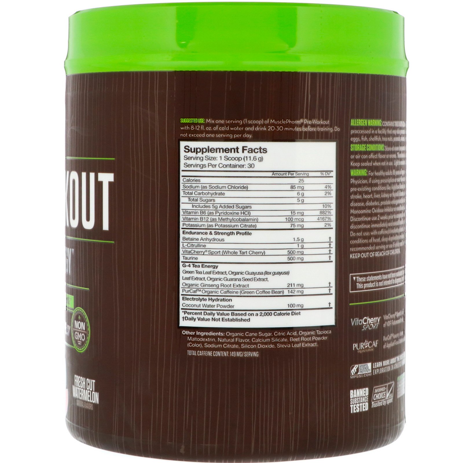 Comprar MusclePharm, Pré-Treino, Melancia Fresca, 0,77 lbs (348 g) - Imagem 2