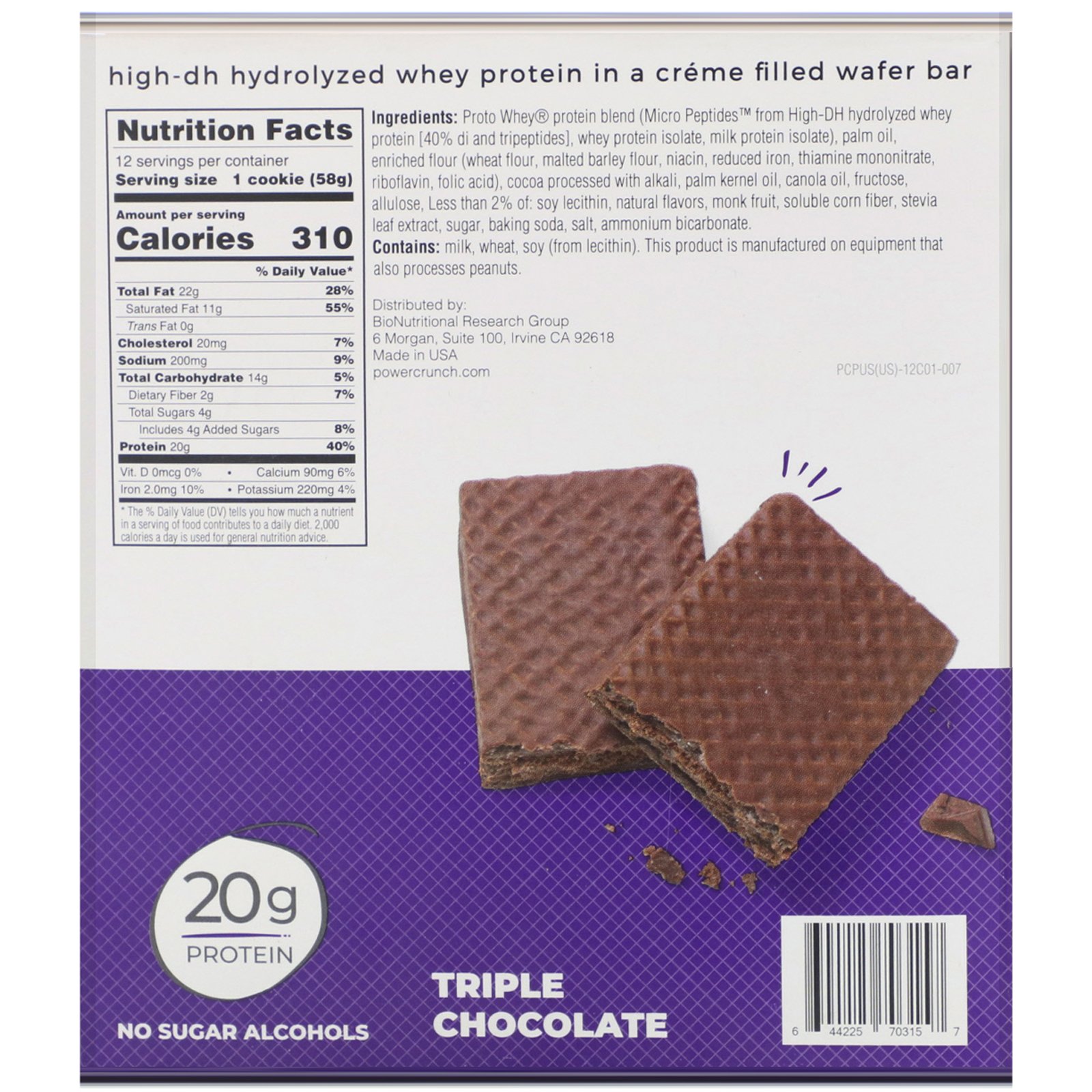 Comprar BNRG, Power Crunch Protein Energy Bar, PRO, Triple Chocolate, 12 Bars, 2.0 oz (58 g) Each - Imagem 3