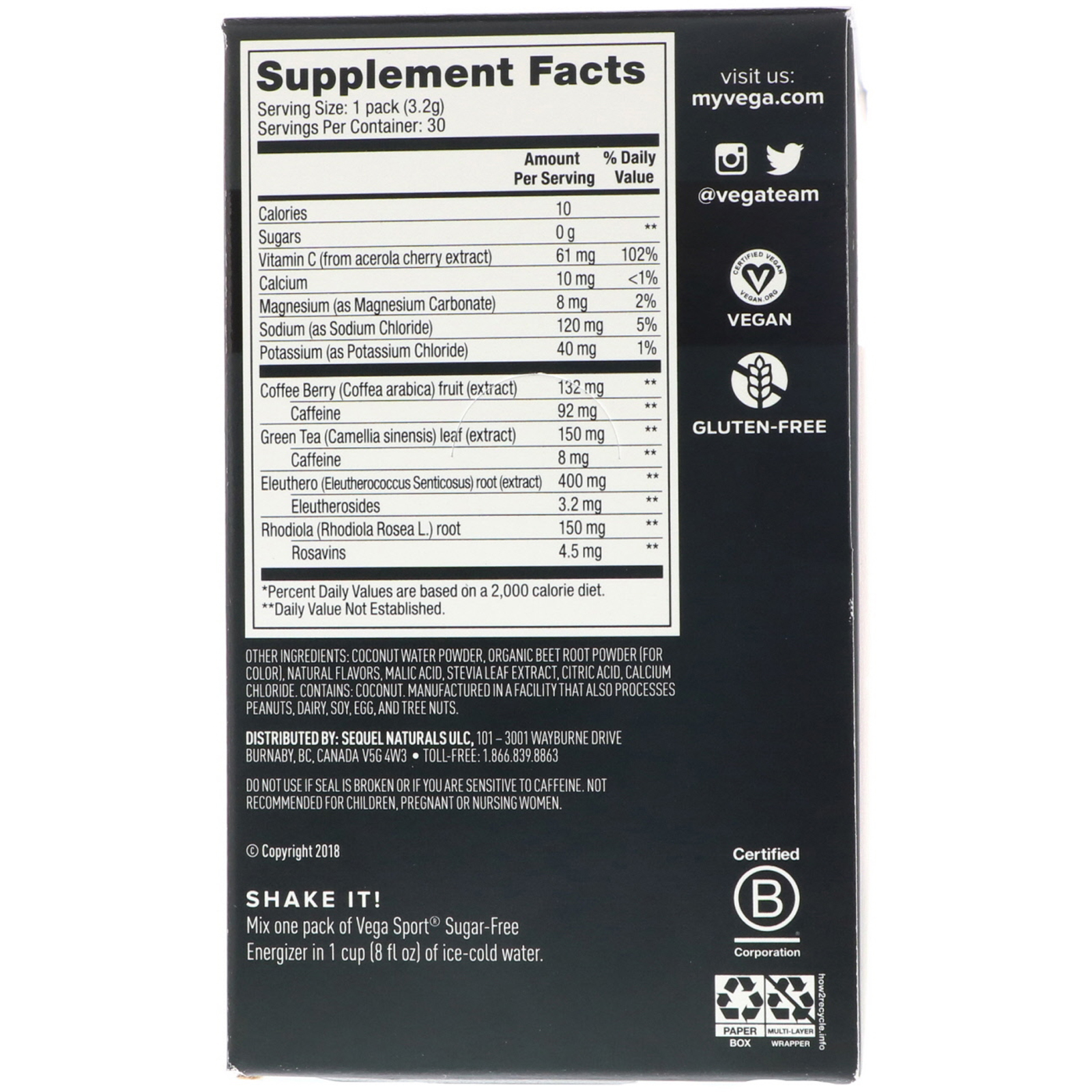 Comprar Vega, Sport, Energizador Sem Açúcar, Açaí, 30 Sachês, 0,11 oz (3,2 g) Cada - Imagem 2
