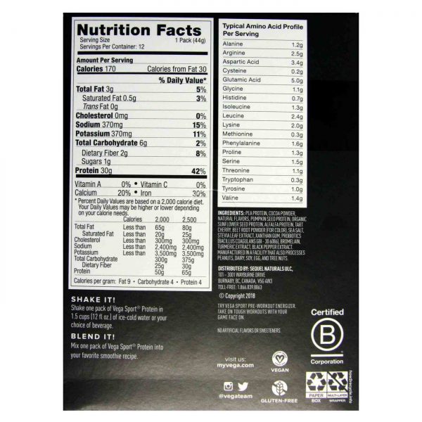 Comprar Vega, Proteína de Desempenho Esportivo - Chocolate - 12 Pacotes com 44g - Imagem 5