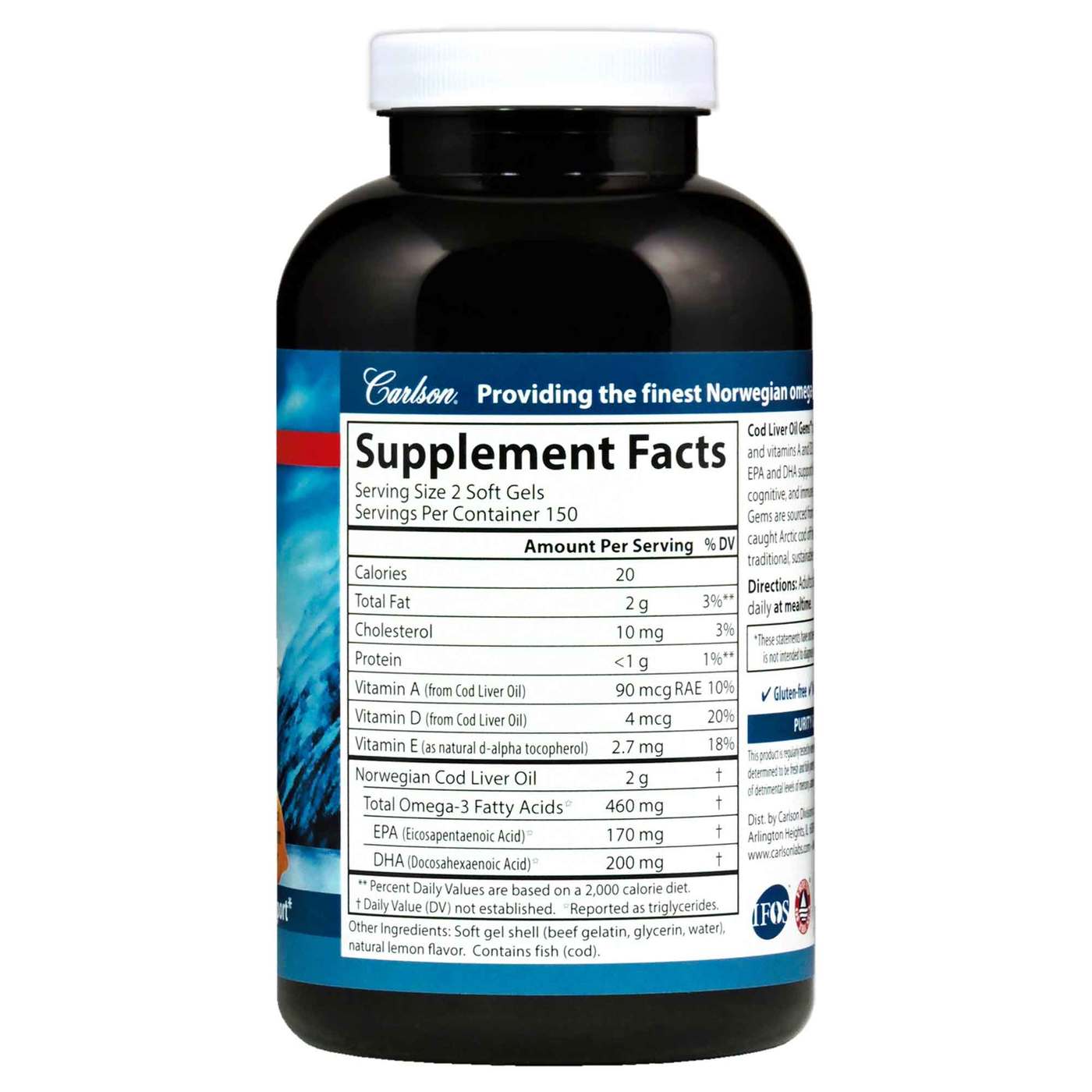 Comprar Carlson Labs, Óleo de Fígado de Bacalhau 1,000 mg, Limão Suave - 300 Cápsulas em Gel - Imagem 2