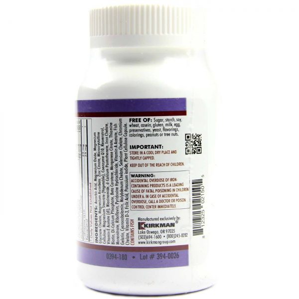 Comprar Kirkman Labs, Multi Vitaminas e Minerais Advanced Adulto - 180 Cápsulas Vegetarianas - Imagem 4