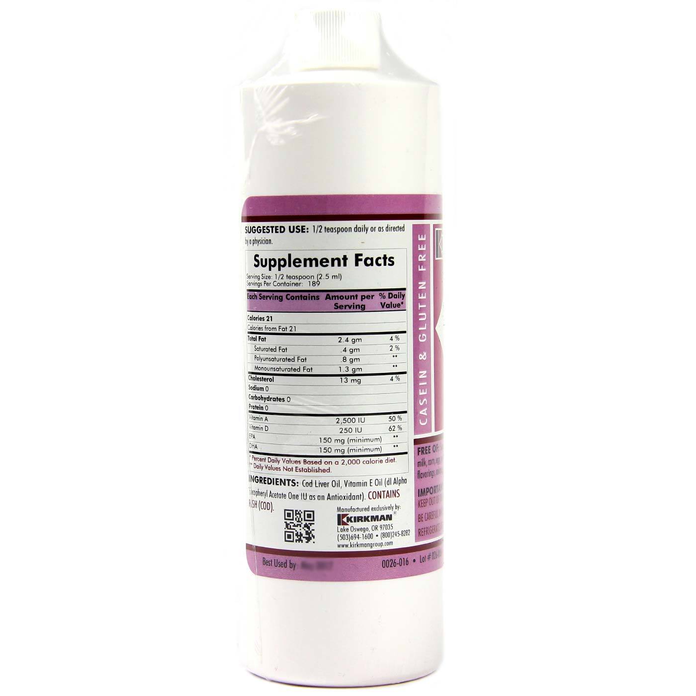 Comprar Kirkman Labs Cod Liver Oil, Sem sabor - 16 fl oz - Imagem 2