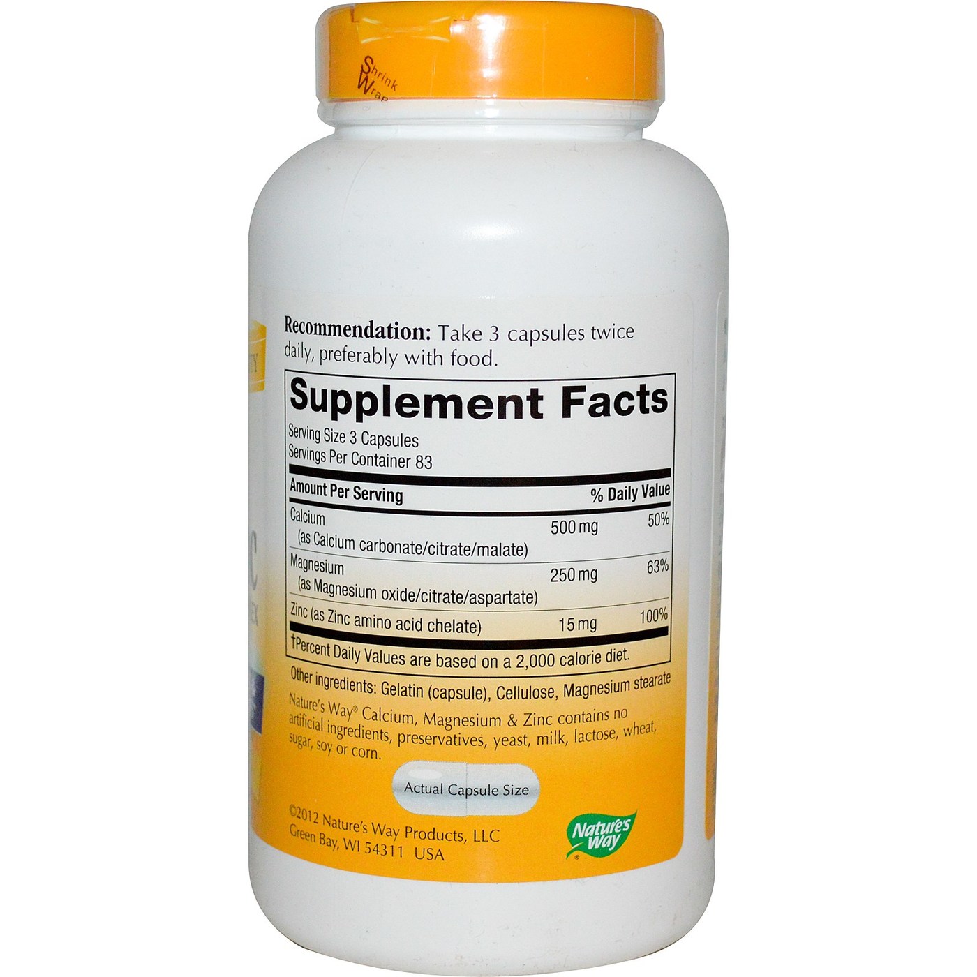 Comprar Nature's Way, Cálcio, Magnésio & Zinco Complexo Mineral - 250 Cápsulas - Imagem 2
