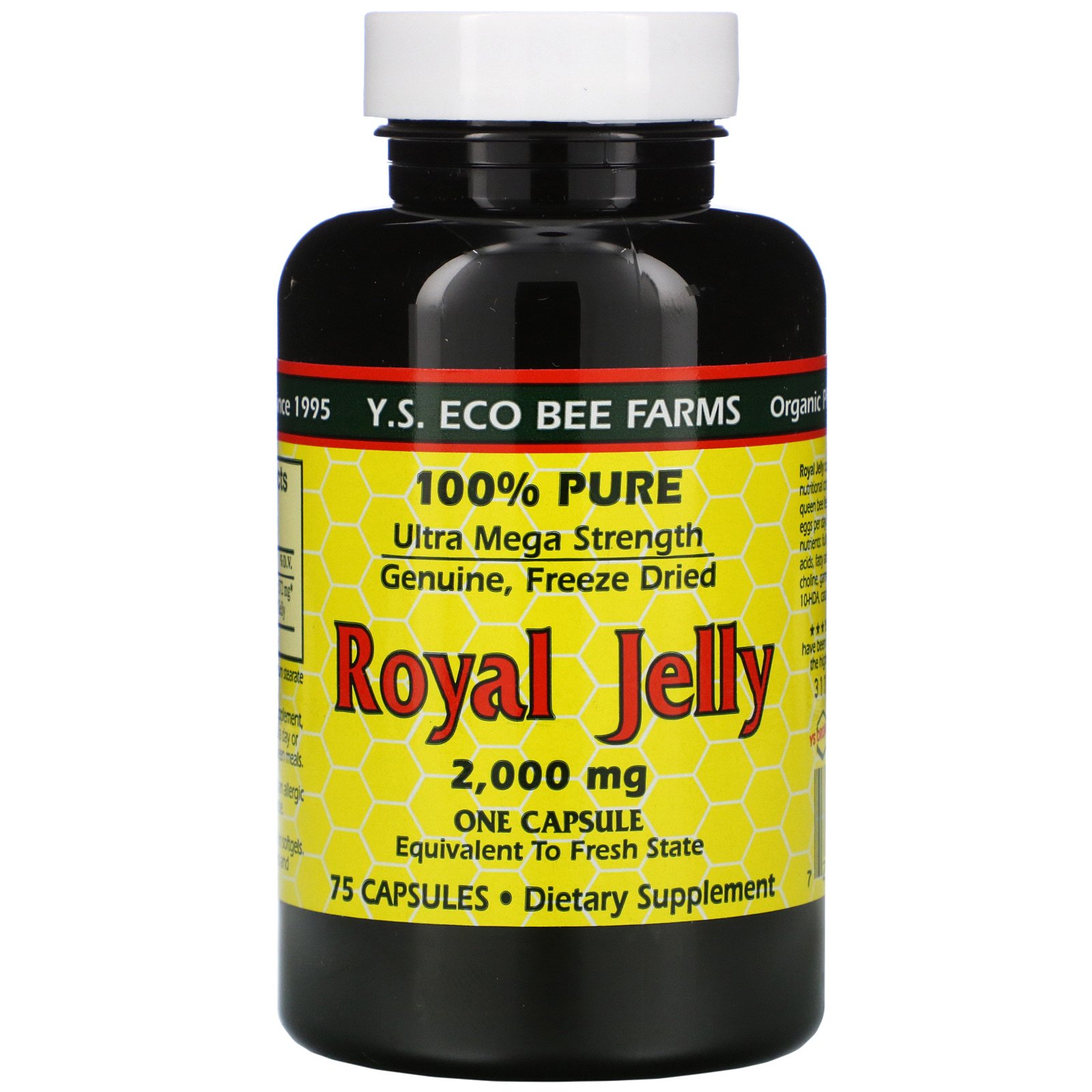 Comprar Y.S. Eco Bee Farms, Geléia Real, 100% Pura, 2.000 mg, 75 Cápsulas