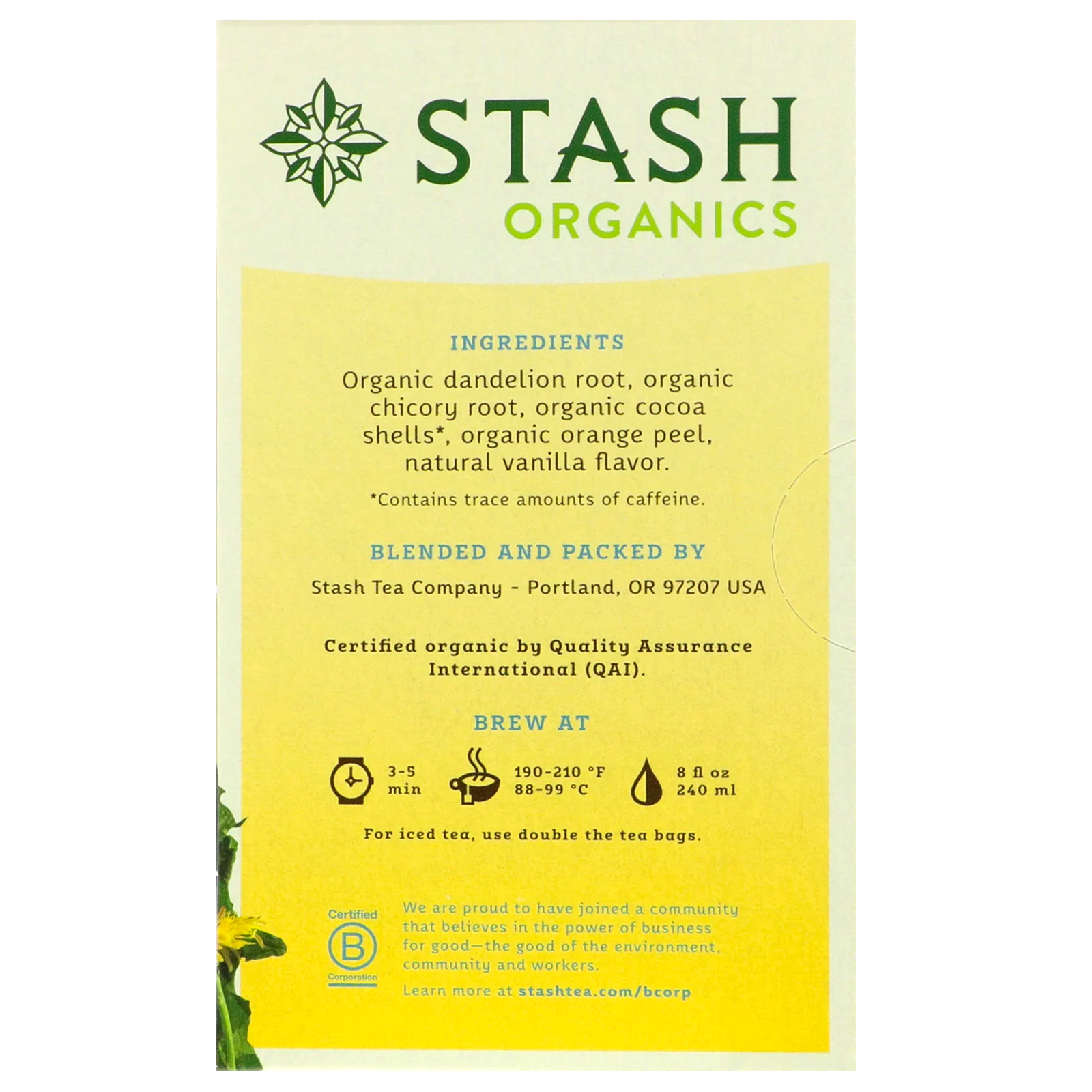 Comprar Stash Tea, Chá de Ervas, Raiz de Dente-de-Leão Ensolarado Orgânico, 18 Saquinhos, 30 g (1 oz) - Imagem 2