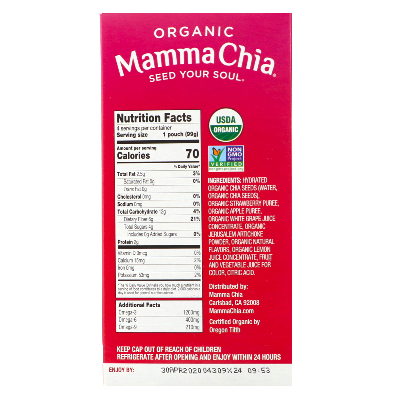 Comprar Mamma Chia, Organic Chia Prebiotic Squeeze, Strawberry Lemonade, 4 Pouches, 3.5 oz (99 g) Each - Imagem 2