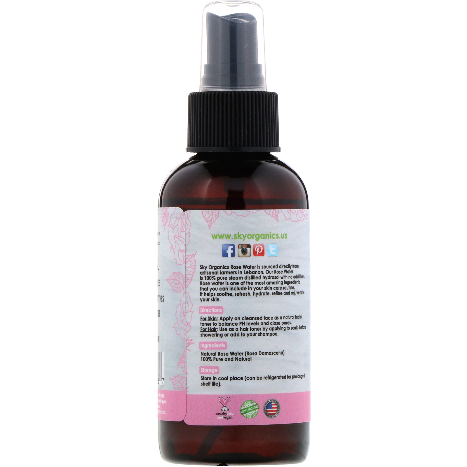 Comprar Sky Organics, Rosewater Toner, 100% Pure Organic, 4 fl oz (118 ml) - Imagem 2
