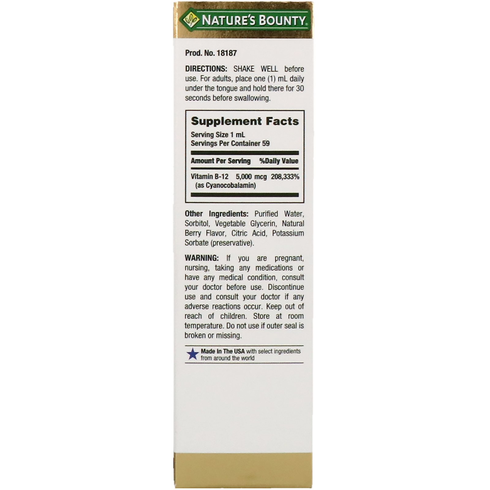 Comprar Nature's Bounty, Líquido Sublingual, B12, 5.000 mcg, frasco 59 ml - Imagem 2