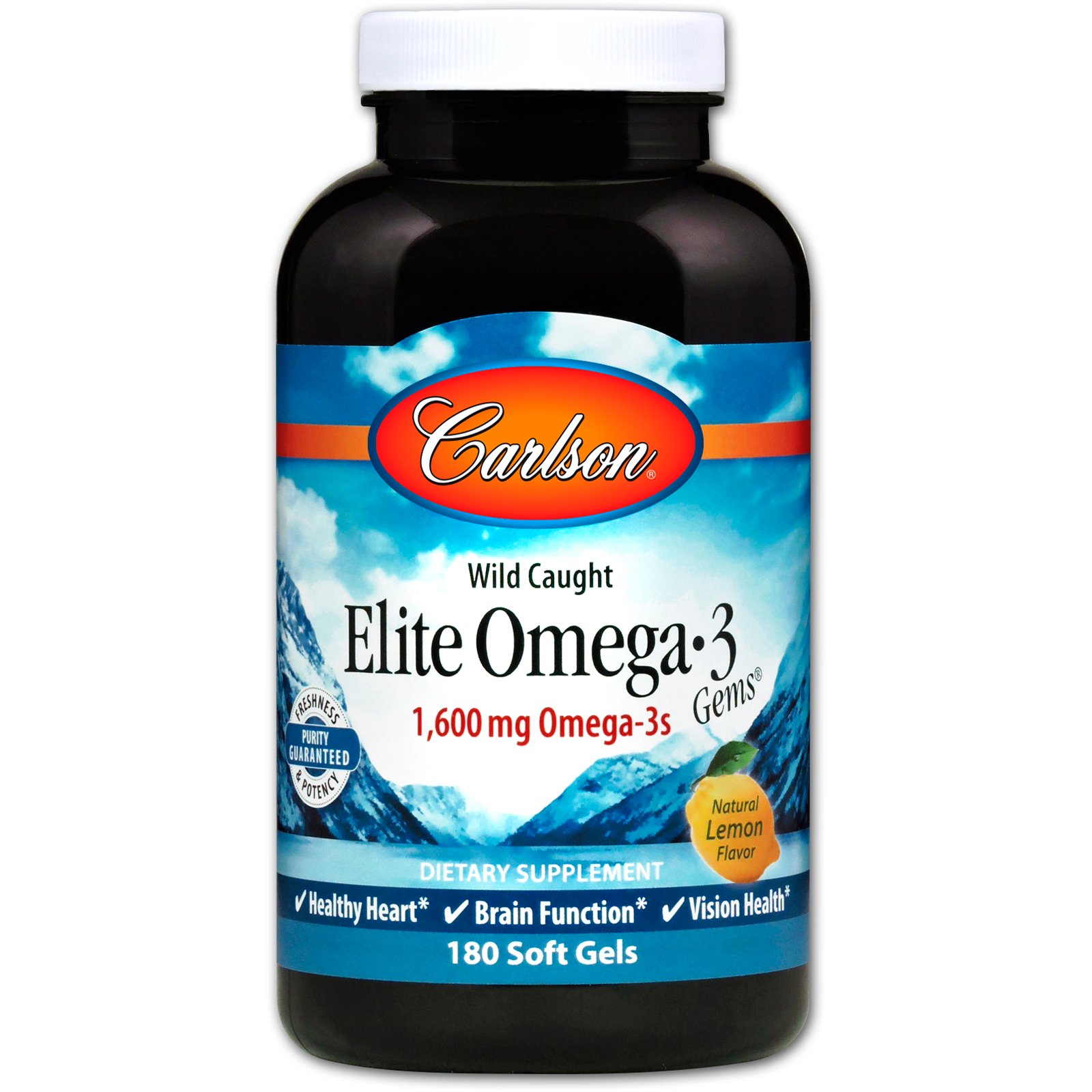 Comprar Carlson Labs, Peixe Selvagem, Elite Omega-3 Gems, Sabor Natural de Limão, 1600 mg, 180 Cápsulas de Softgel