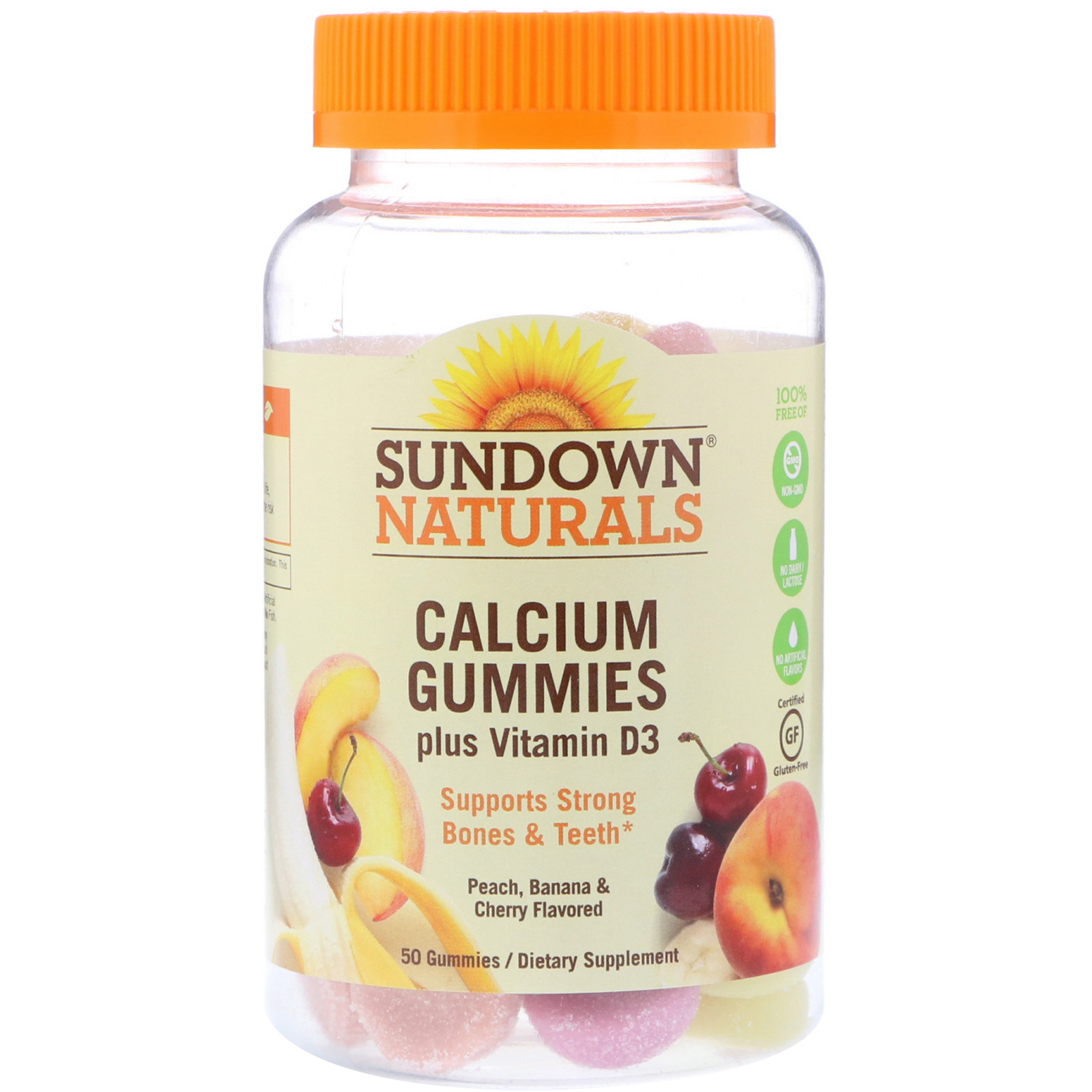 Comprar Sundown Naturals, Balas de Goma de Cálcio, com Vitamina D3, Sabor Pêssego, Banana e Cereja , 50 Balas de Goma