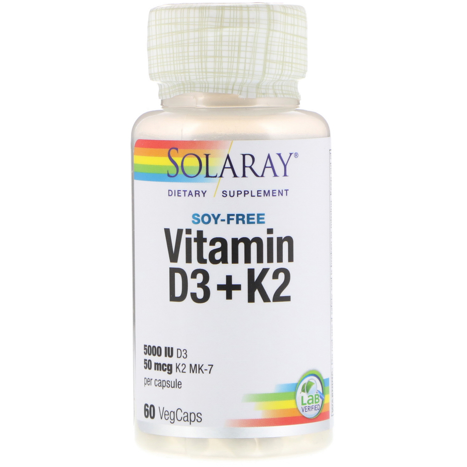 Comprar Solaray, Vitamina D3 + K2, Sem Soja, 60 Cápsulas Vegetais