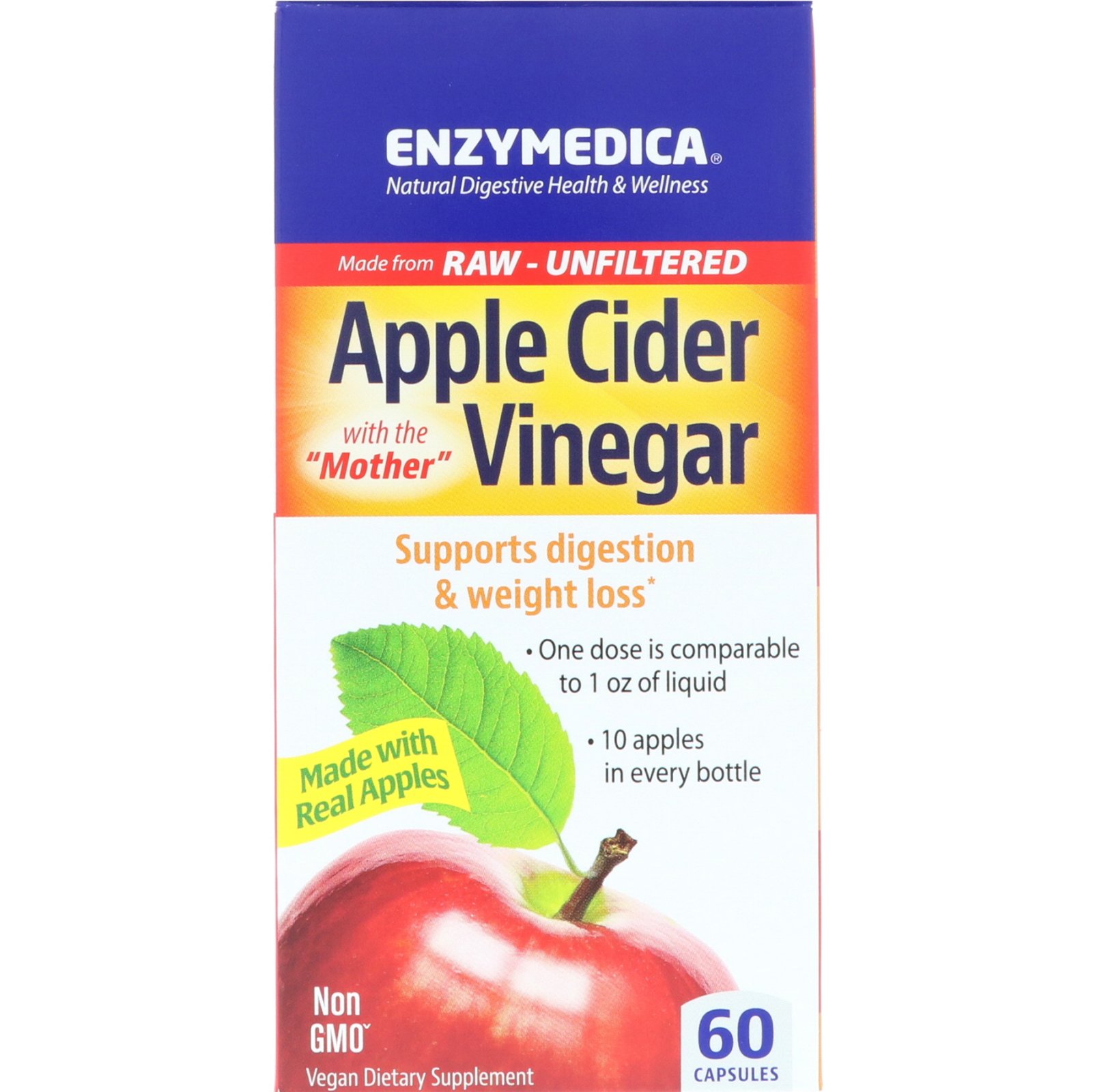 Comprar Enzymedica, Vinagre de Cidra de maçã, 60 cápsulas