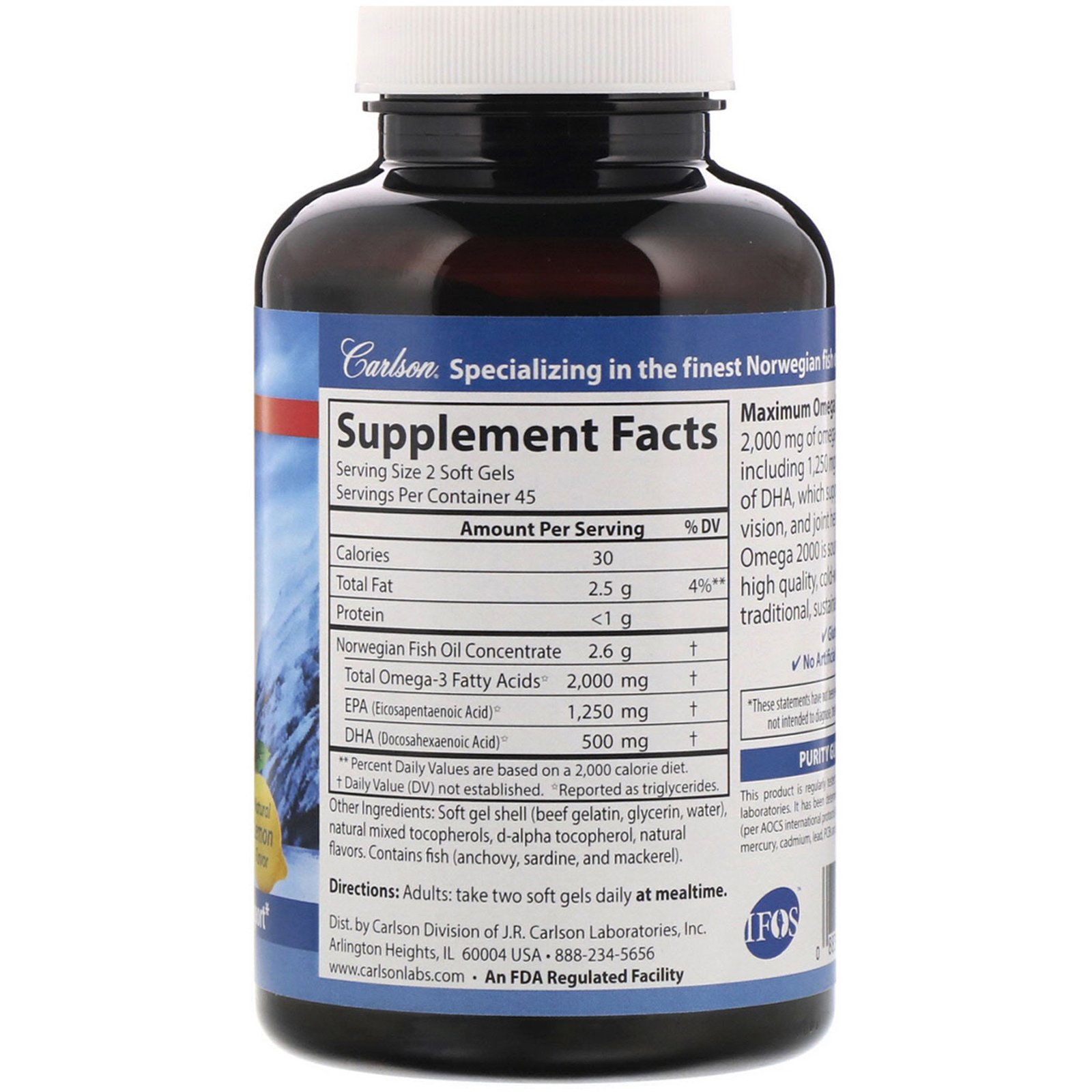 Comprar Carlson Labs, Maximum Omega 2000, Sabor Natural de Limão, 2.000 mg, 90 Cápsulas Gelatinosas - Imagem 2