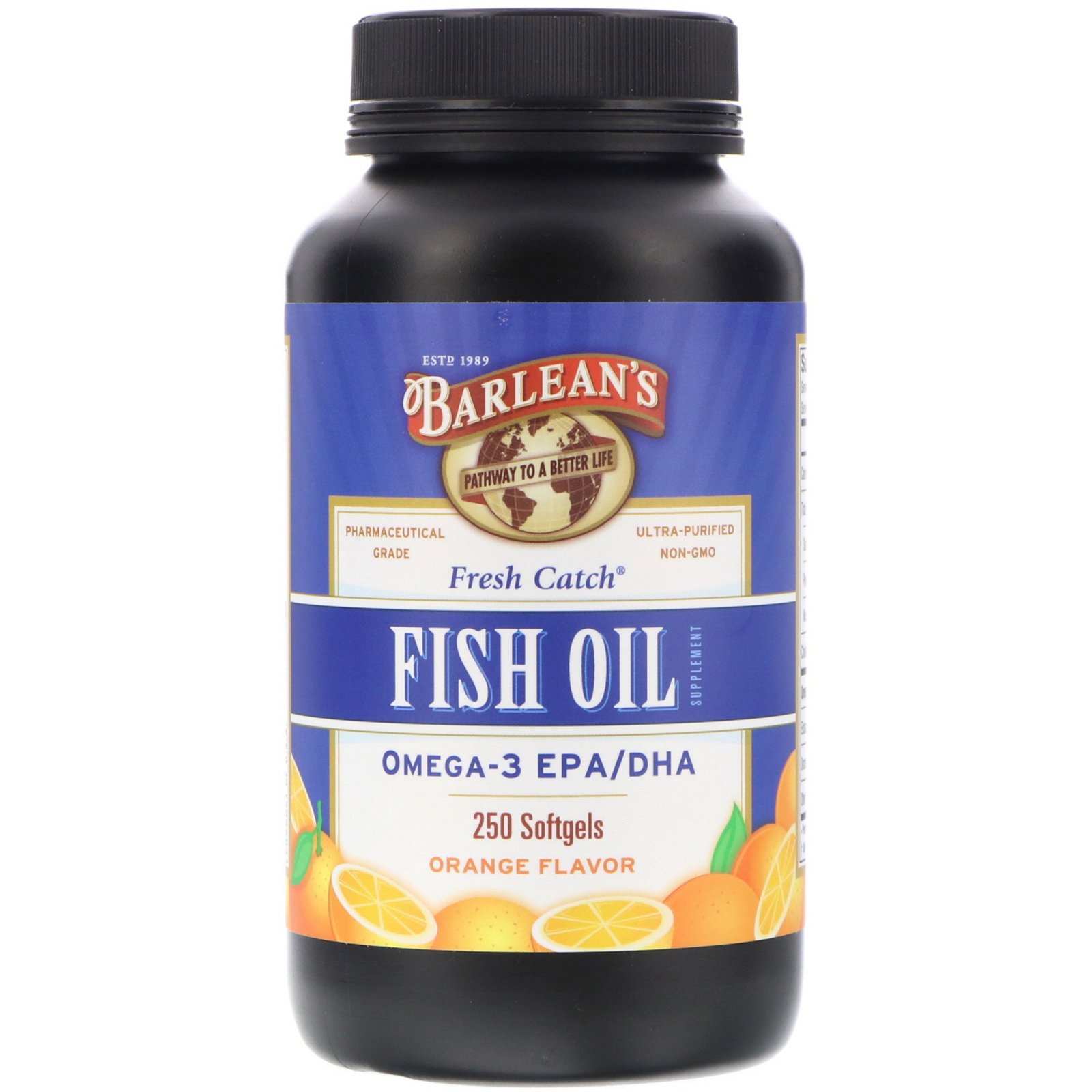 Comprar Barlean's, Fresh Catch, Suplemento de Óleo de Peixe, Ômega-3 EPA/DHA, Sabor Laranja, 250 Cápsulas de Gel