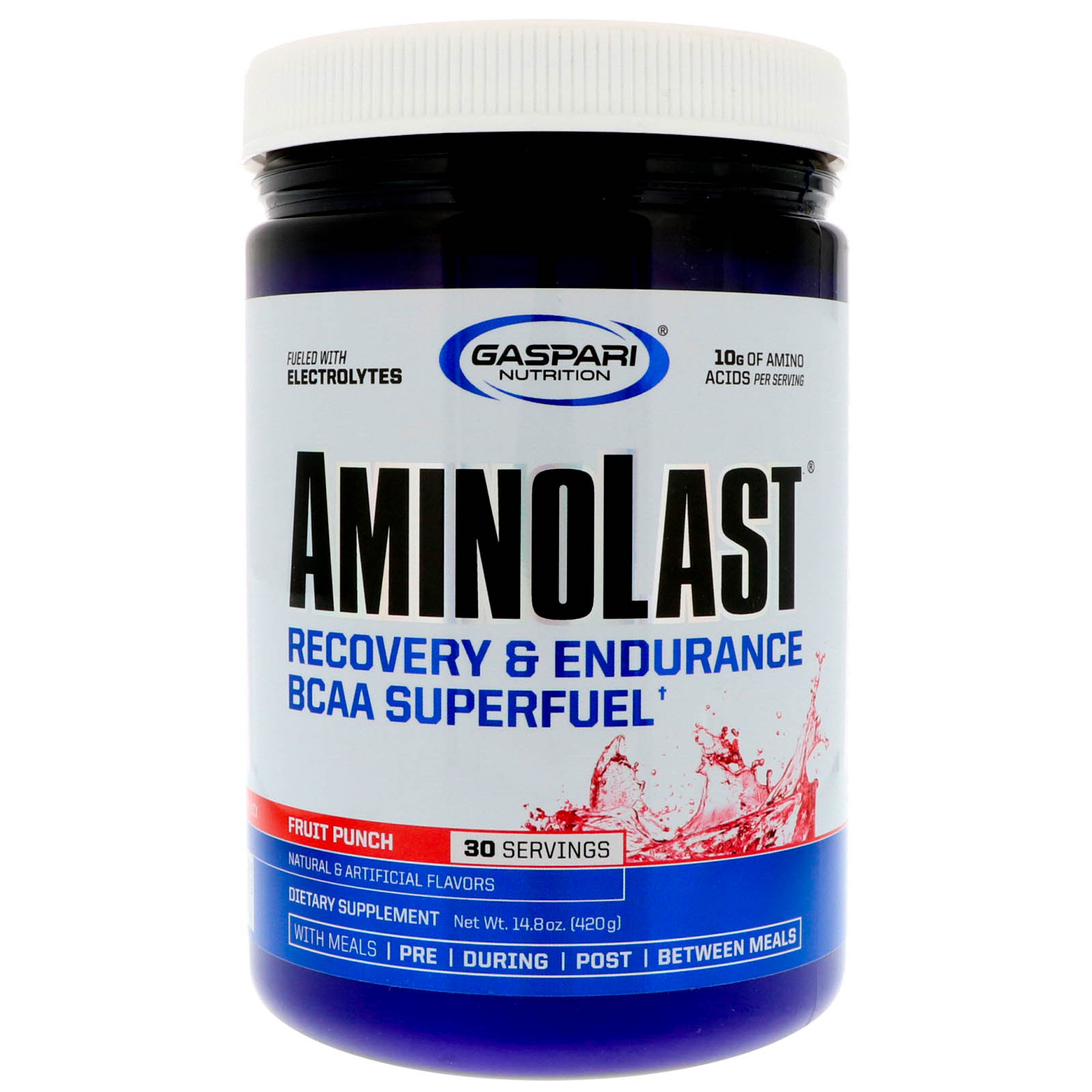 Comprar Gaspari Nutrition, Aminolast, Supercombustível de Recuperação e Resistência com BCAA, Ponche de Frutas, 14.8 oz (420 g)