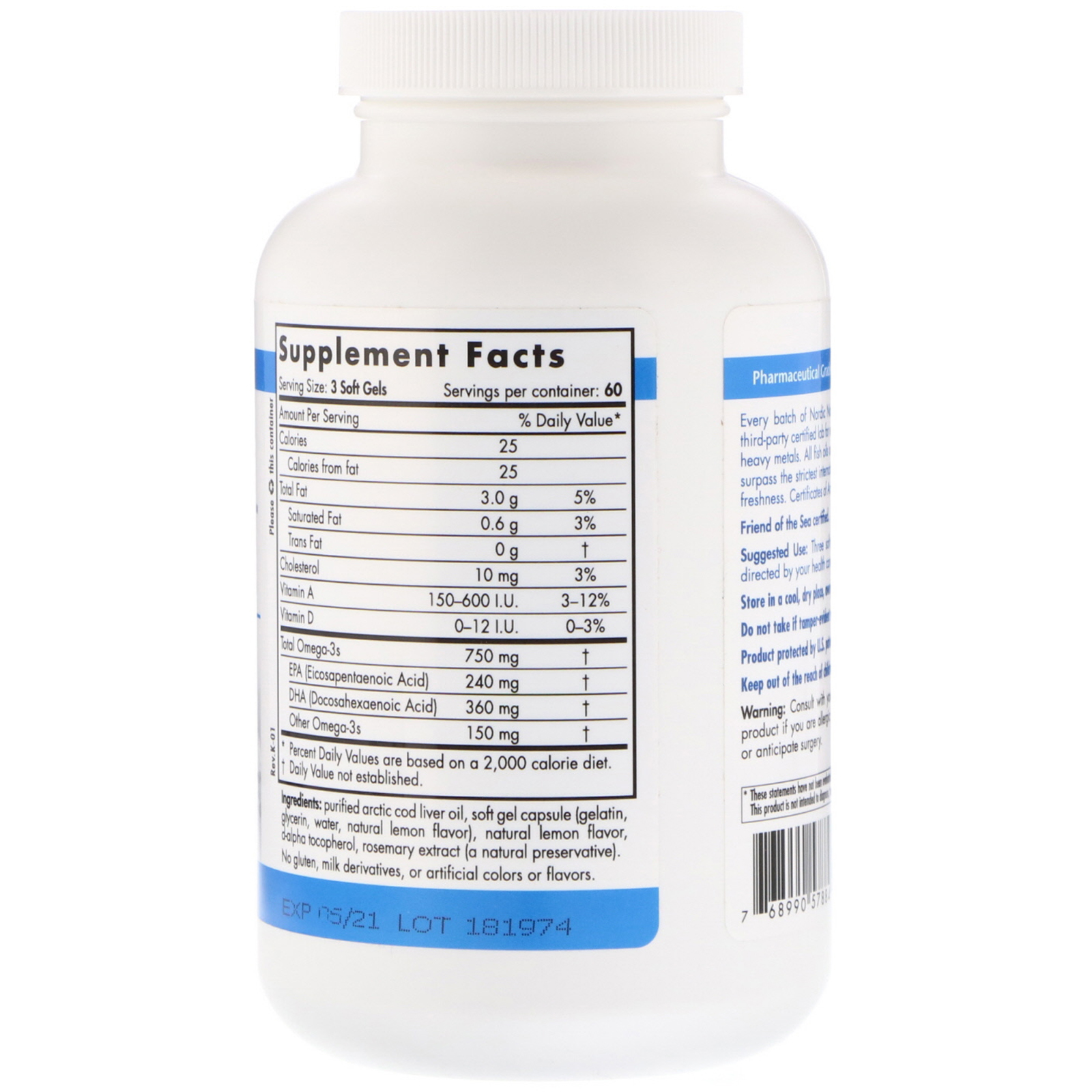 Comprar Nordic Naturals, Óleo de Fígado de Bacalhau do Ártico, Limão, 1000 mg, 180 Cápsulas Softgel - Imagem 2