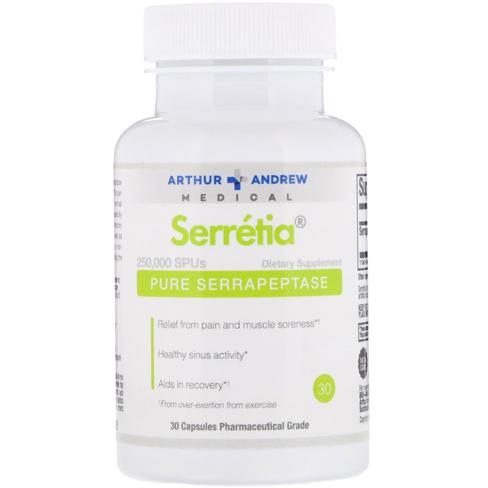 Comprar Arthur Andrew Medical, Serretia, Pure Serrapeptase, 500 mg, 30 Capsules