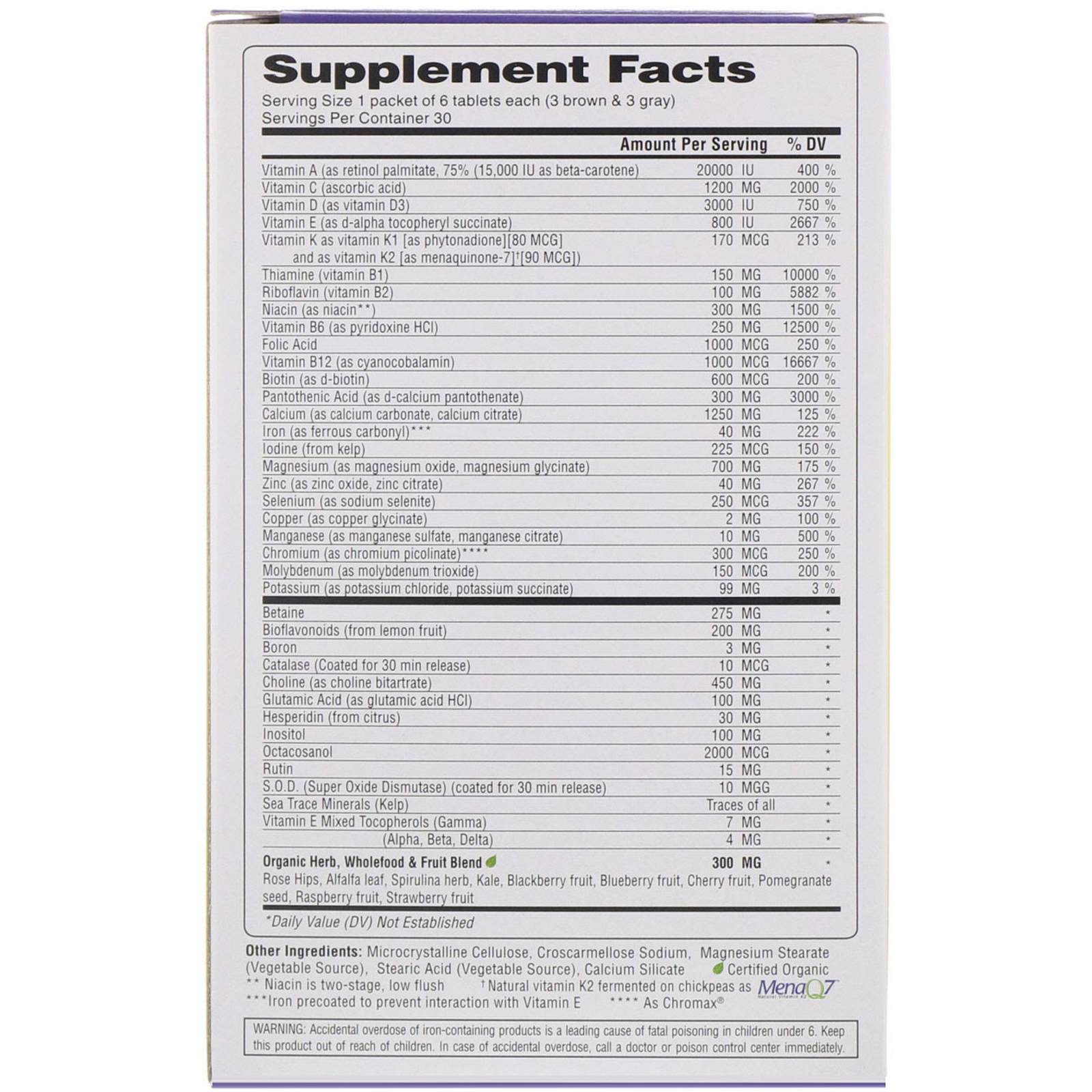Comprar Super Nutrition, Opti-Energy Pack, Suplemento Multivitamínico/Multimineral, 30 Pacotes (6 Comprimidos) Cada - Imagem 2