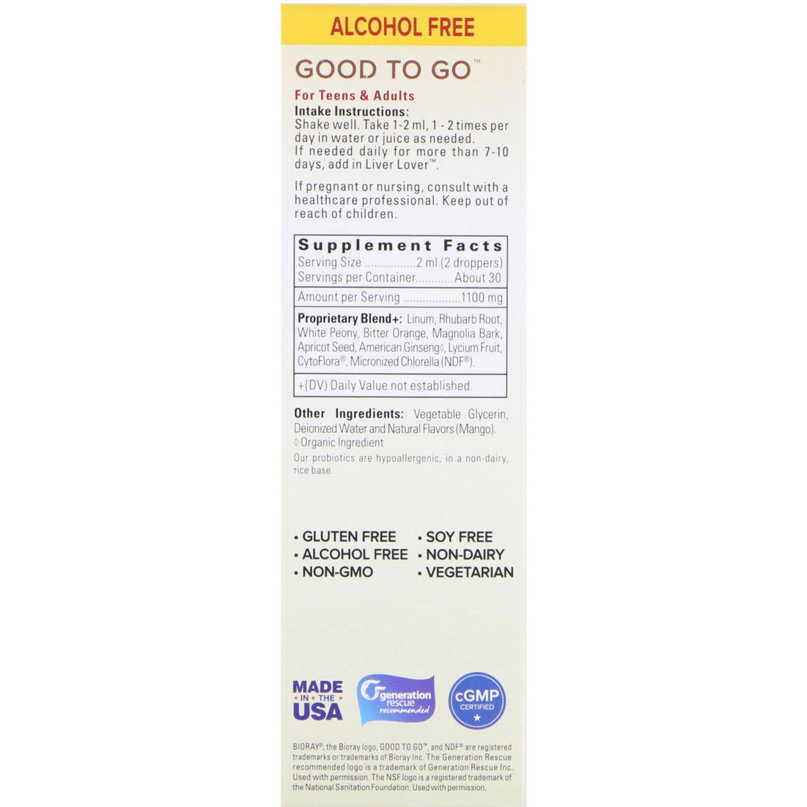 Comprar Bioray, Good To Go, Suporte Intestinal Relaxante, 2 fl oz (60 ml) - Imagem 2