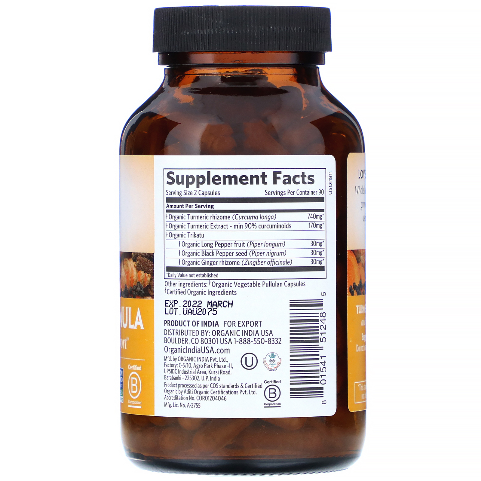 Comprar Organic India, Fórmula de Cúrcuma, Mobilidade e Auxílio das Articulações, 180 Cápsulas Vegetais - Imagem 2
