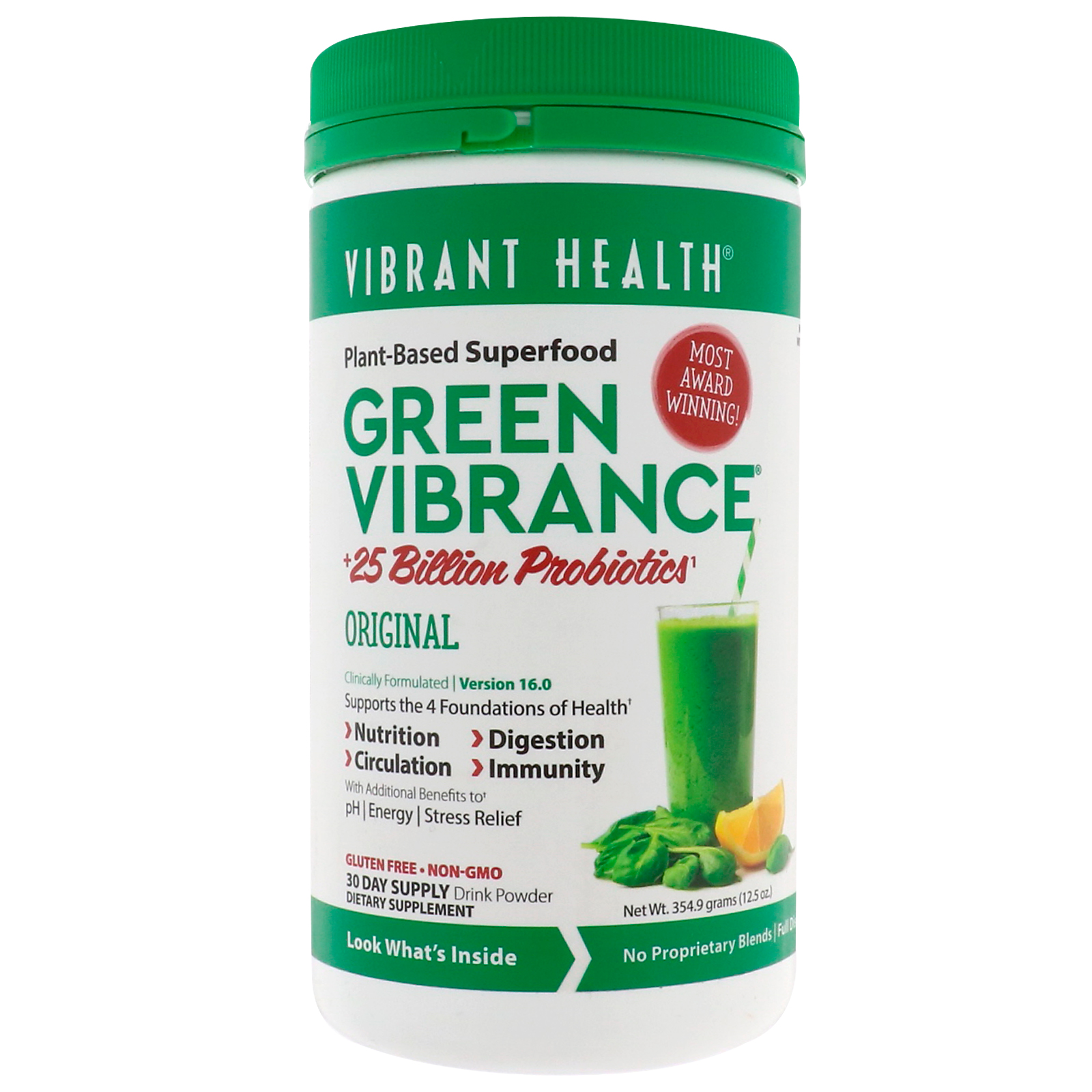 Comprar Vibrant Health, Green Vibrance +25 Billion Probiotics, Version 16.0, 12.5 oz (354.9 g)