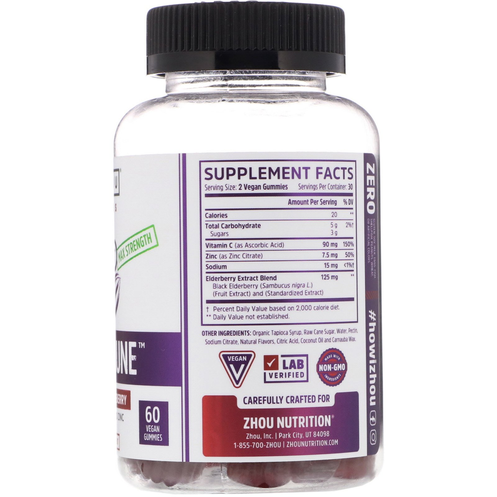 Comprar Zhou Nutrition, Elder-Mune Extrapotência, Baga de Sabugueiro, 60 Gomas Veganas - Imagem 2