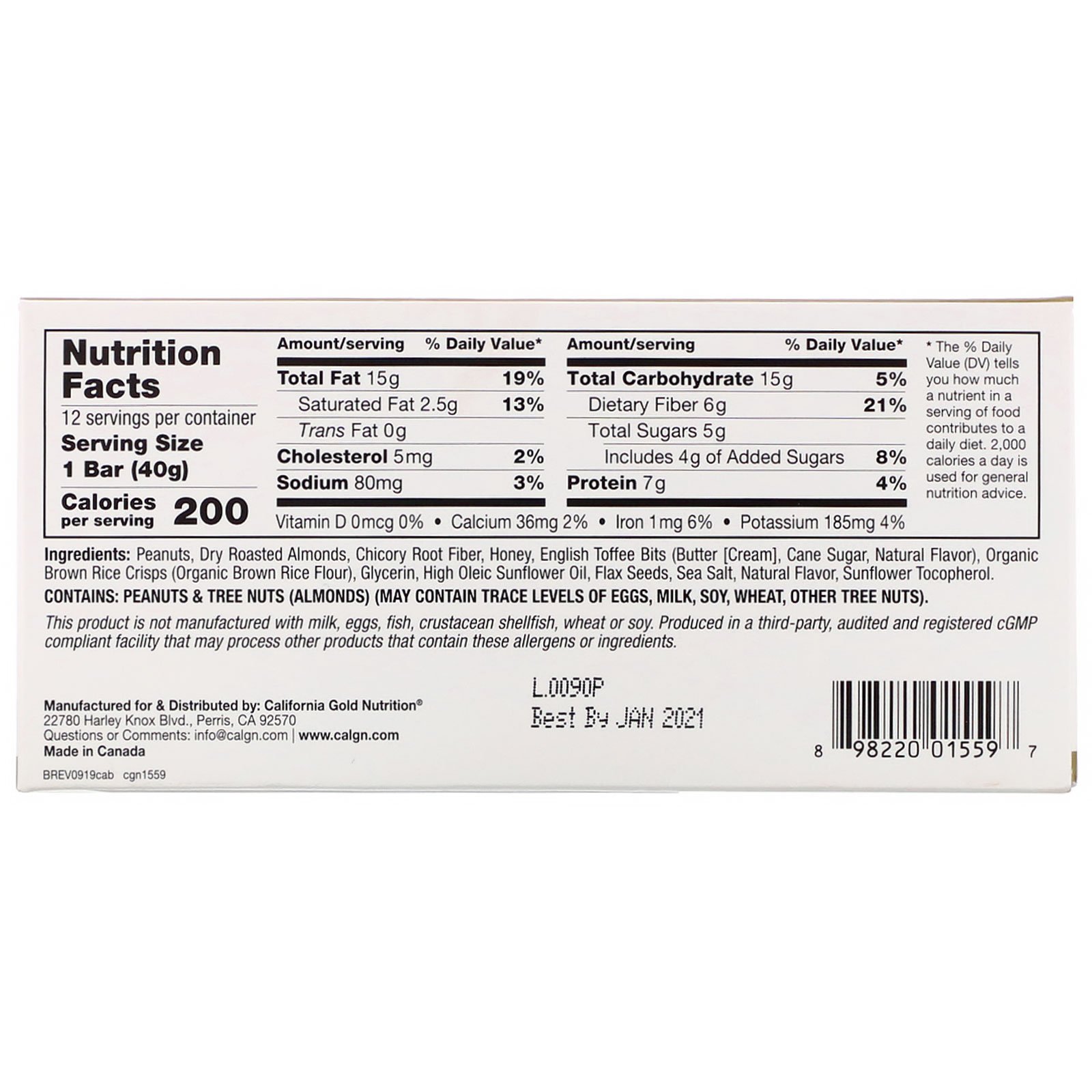 Comprar California Gold Nutrition, Foods, Caramel & Almond Bars, 12 Bars, 1.4 oz (40 g) Each - Imagem 3