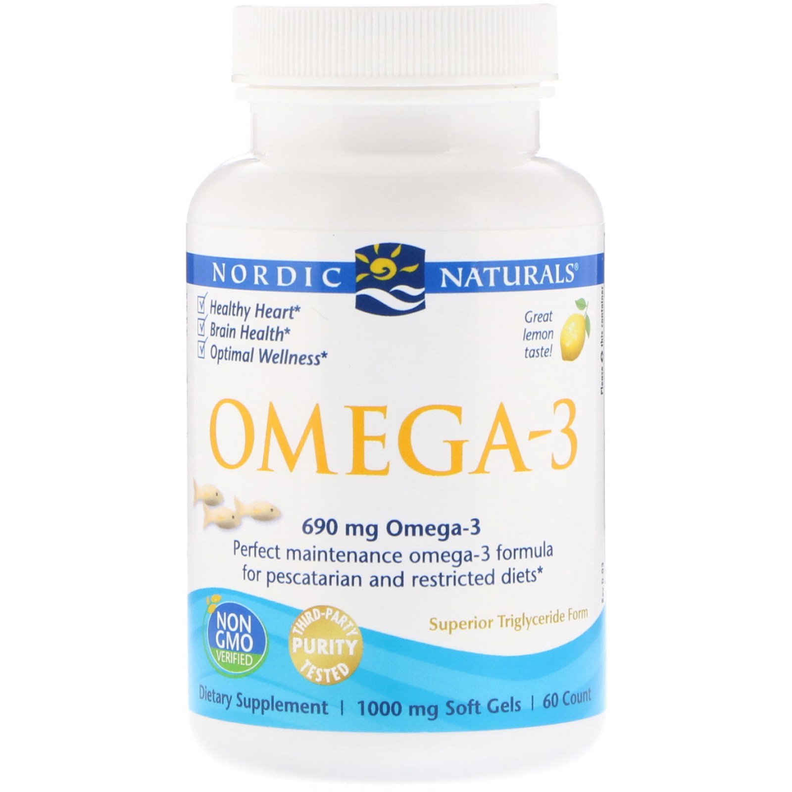 Comprar Nordic Naturals, Ômega-3, Limão, 1.000 mg, 60 Softgels
