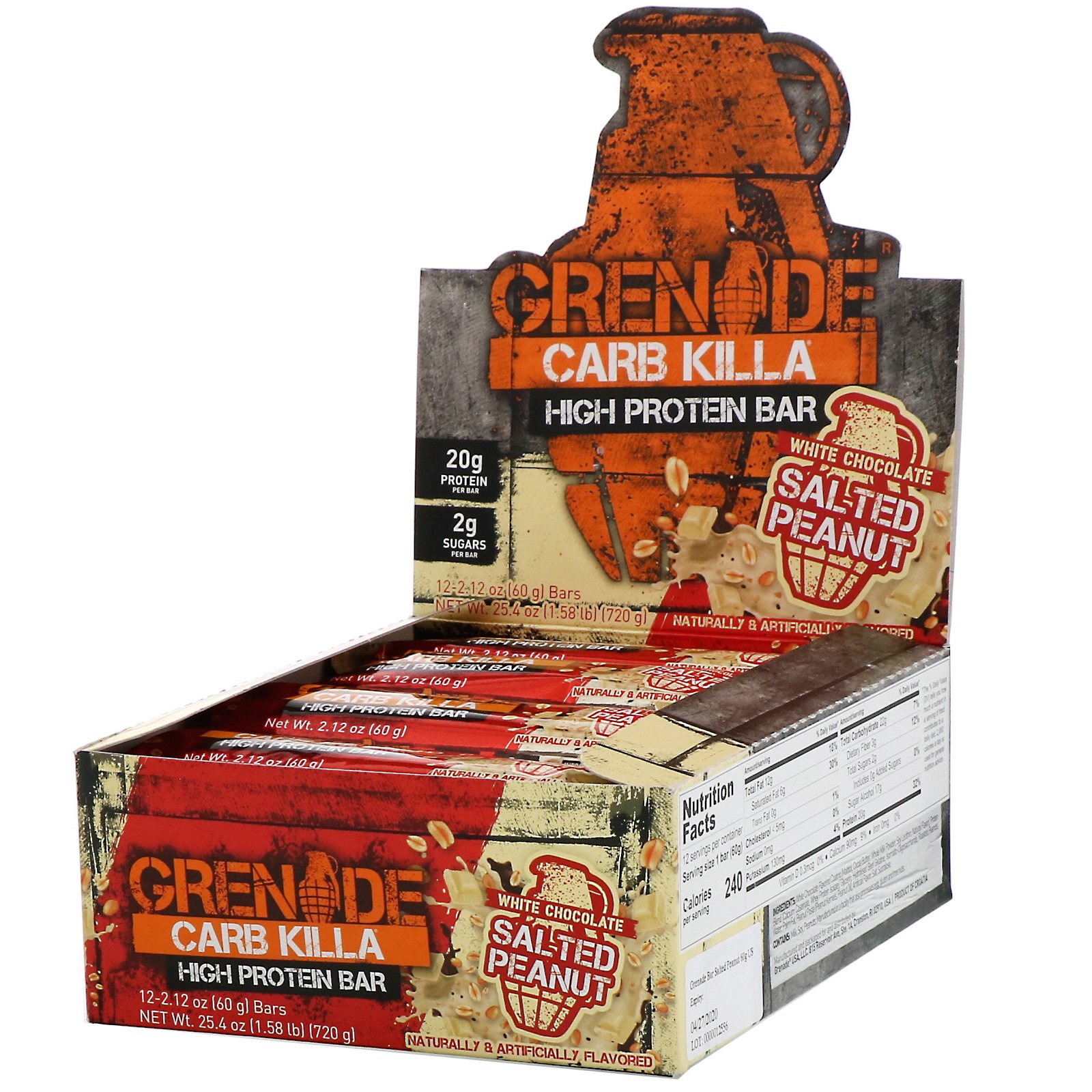 Comprar Grenade, Carb Killa, Barra de Alto Teor de Proteína, Amendoim Salgado com Chocolate Branco, 12 Barras, 60 g (2,12 oz) Cada