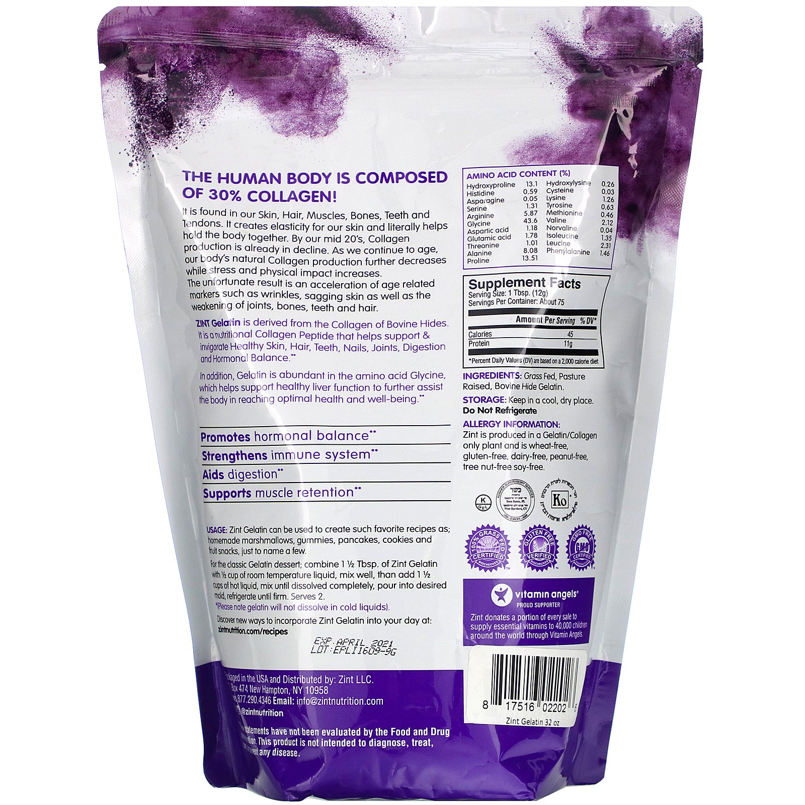 Comprar Zint, Beef Gelatin, Pure Protein, 32 oz (907 g) - Imagem 2