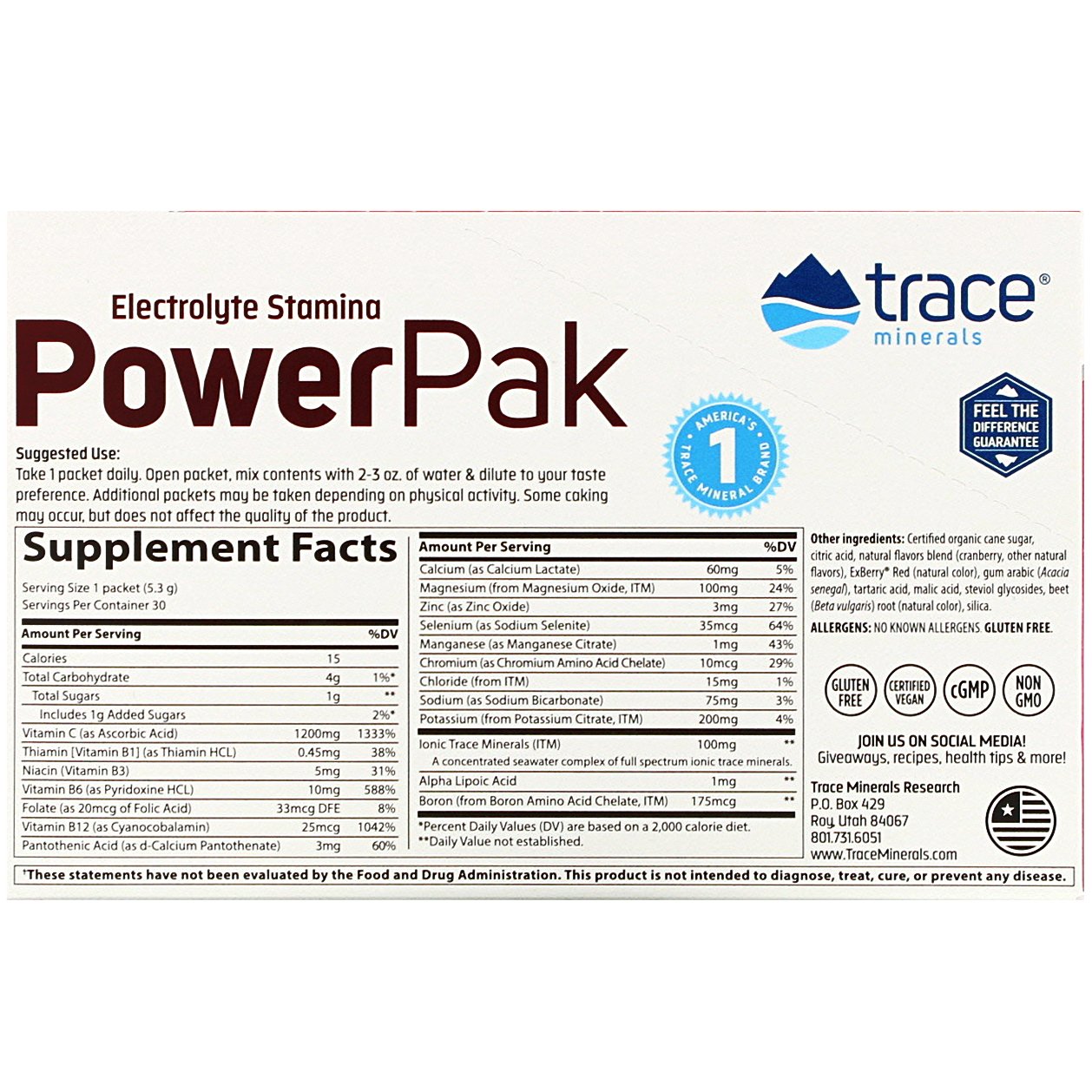 Comprar Trace Minerals Research, Electrolyte Stamina PowerPak, Cranberry, 30 Packets, 0.19 oz (5.3 g) Each - Imagem 2