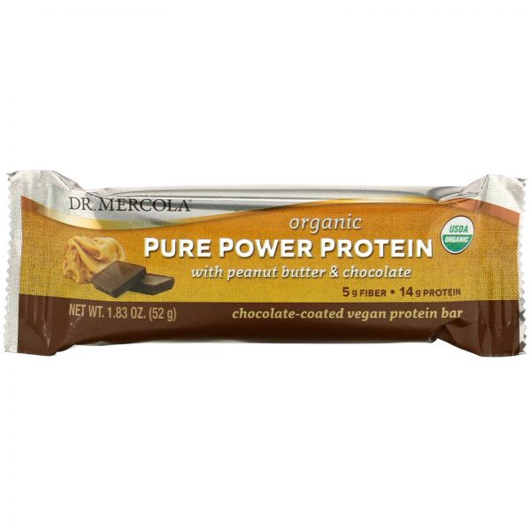 Comprar Dr. Mercola, Organic Pure Power Protein Bar, Peanut Butter & Chocolate, 12 Bars, 1.83 oz (52 g) Each - Imagem 4